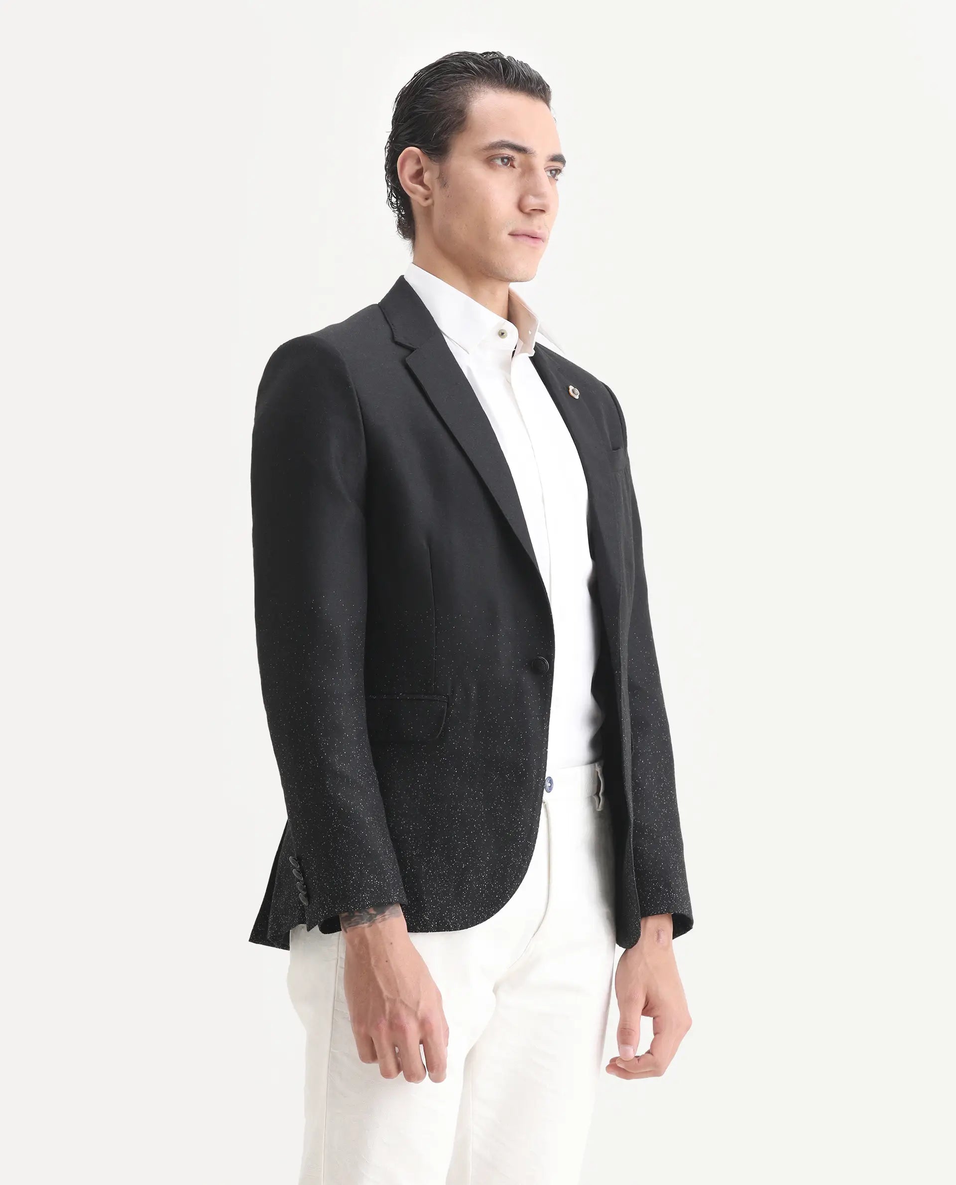 Rare Rabbit Men's Debra Black Polyester Plain Tailored Fit Full Sleeve Lapel Neck Blazer