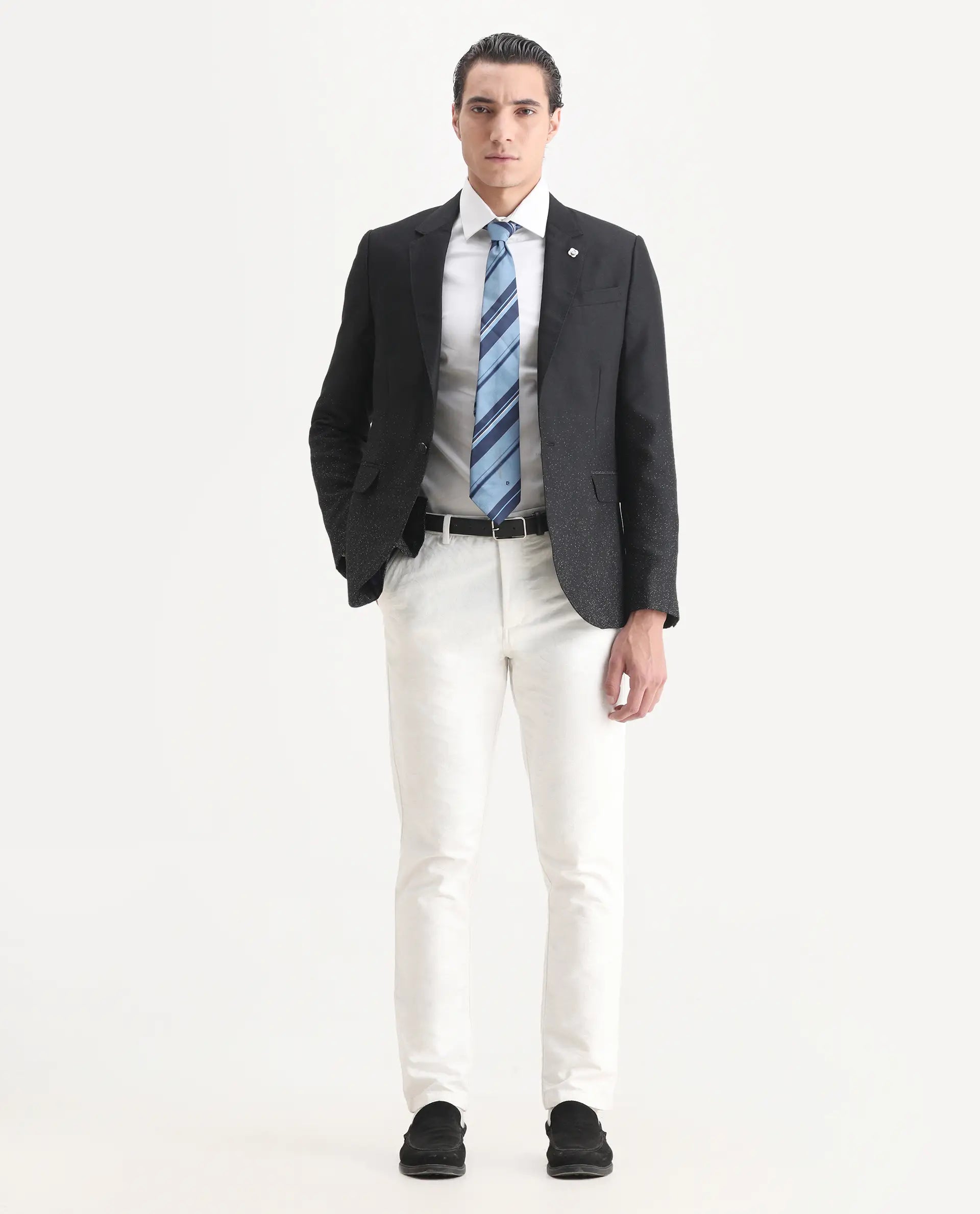 Rare Rabbit Men's Debra Black Polyester Plain Tailored Fit Full Sleeve Lapel Neck Blazer