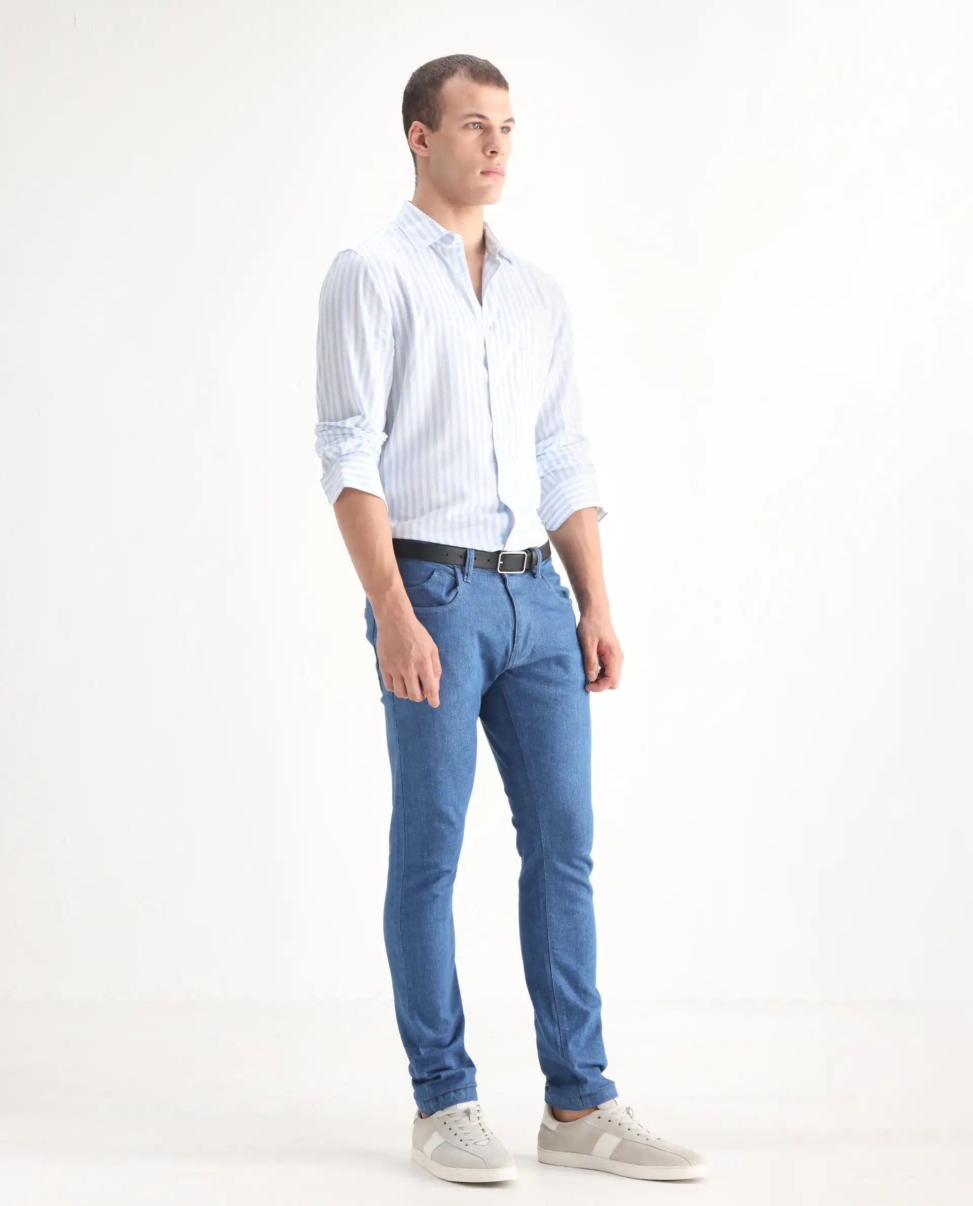 Rare Rabbit Men's Decca Blue Cotton Plain Hawk Slim Fit Jeans