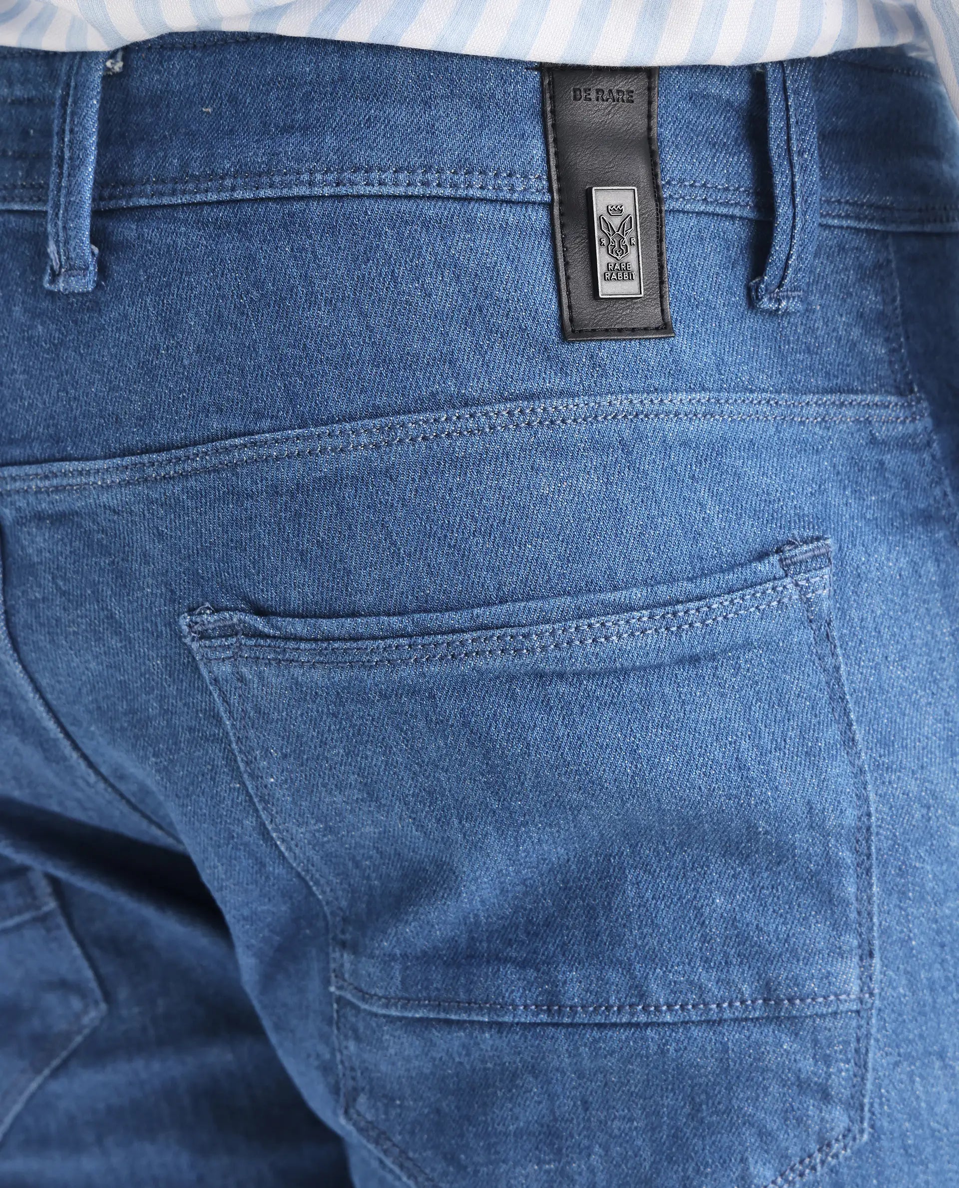 Rare Rabbit Men's Decca Blue Cotton Plain Hawk Slim Fit Jeans