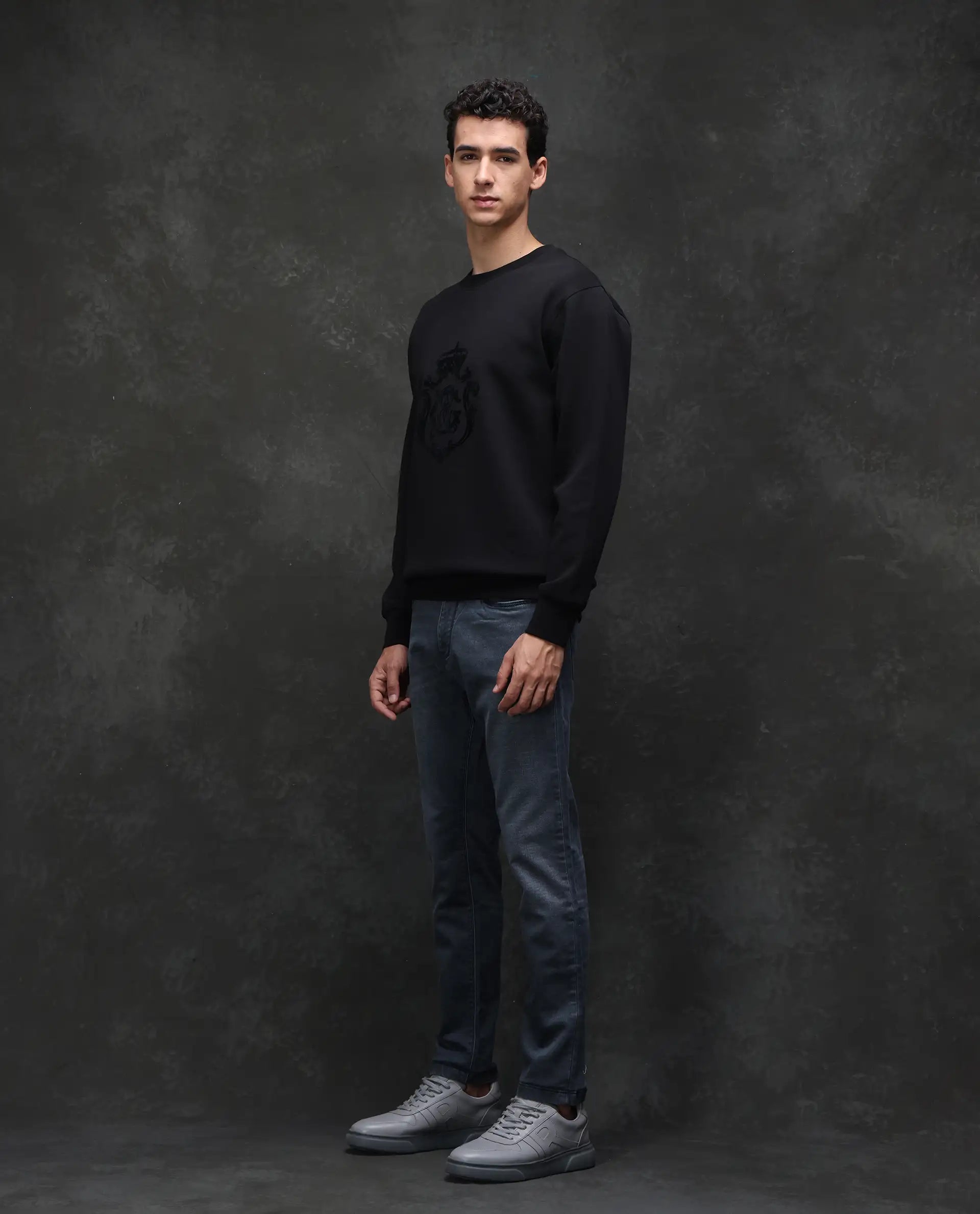 Rare Rabbit Men's Delft Dusky Blue Cotton Plain Hawk Slim Fit Jeans