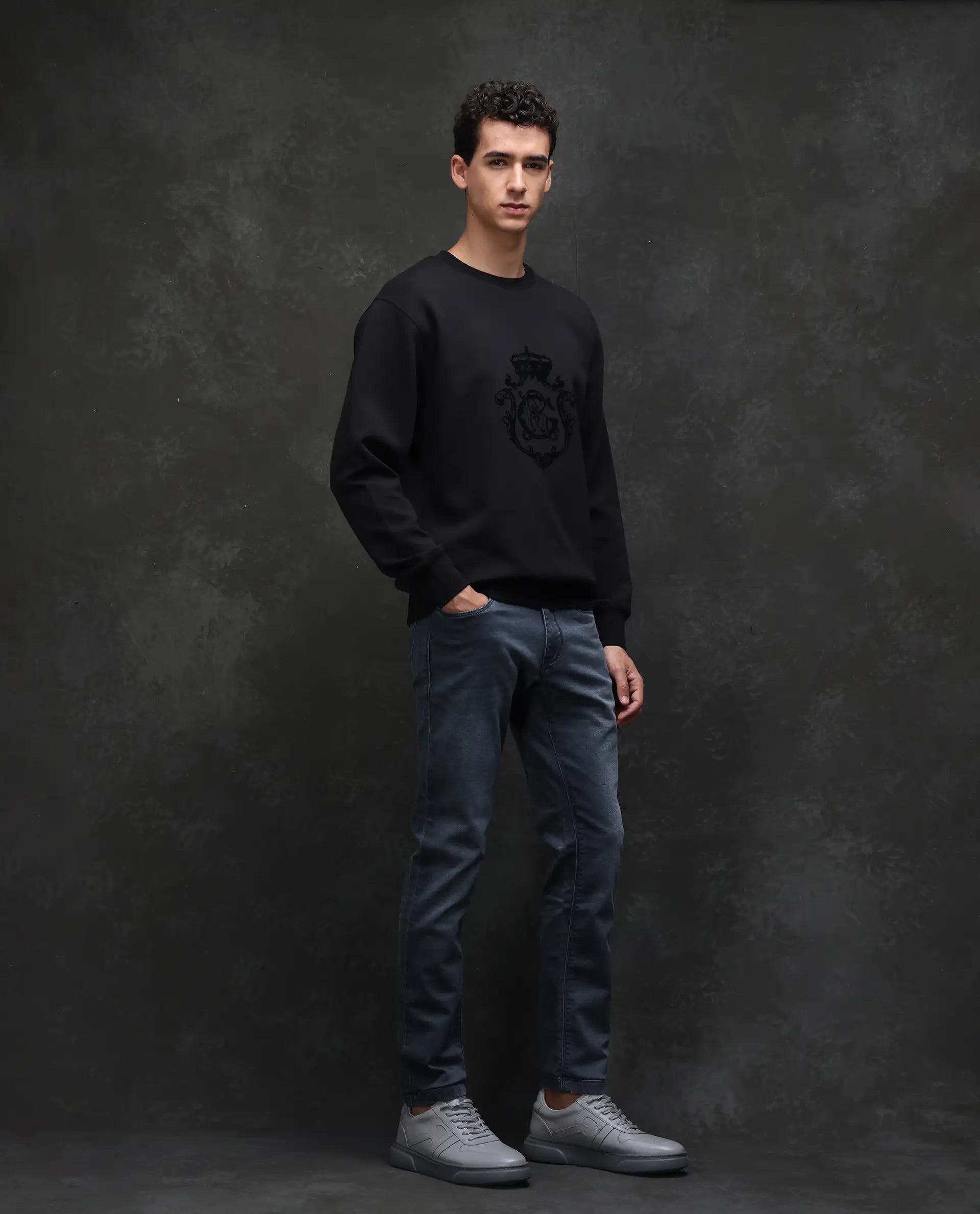 Rare Rabbit Men's Delft Dusky Blue Cotton Plain Hawk Slim Fit Jeans