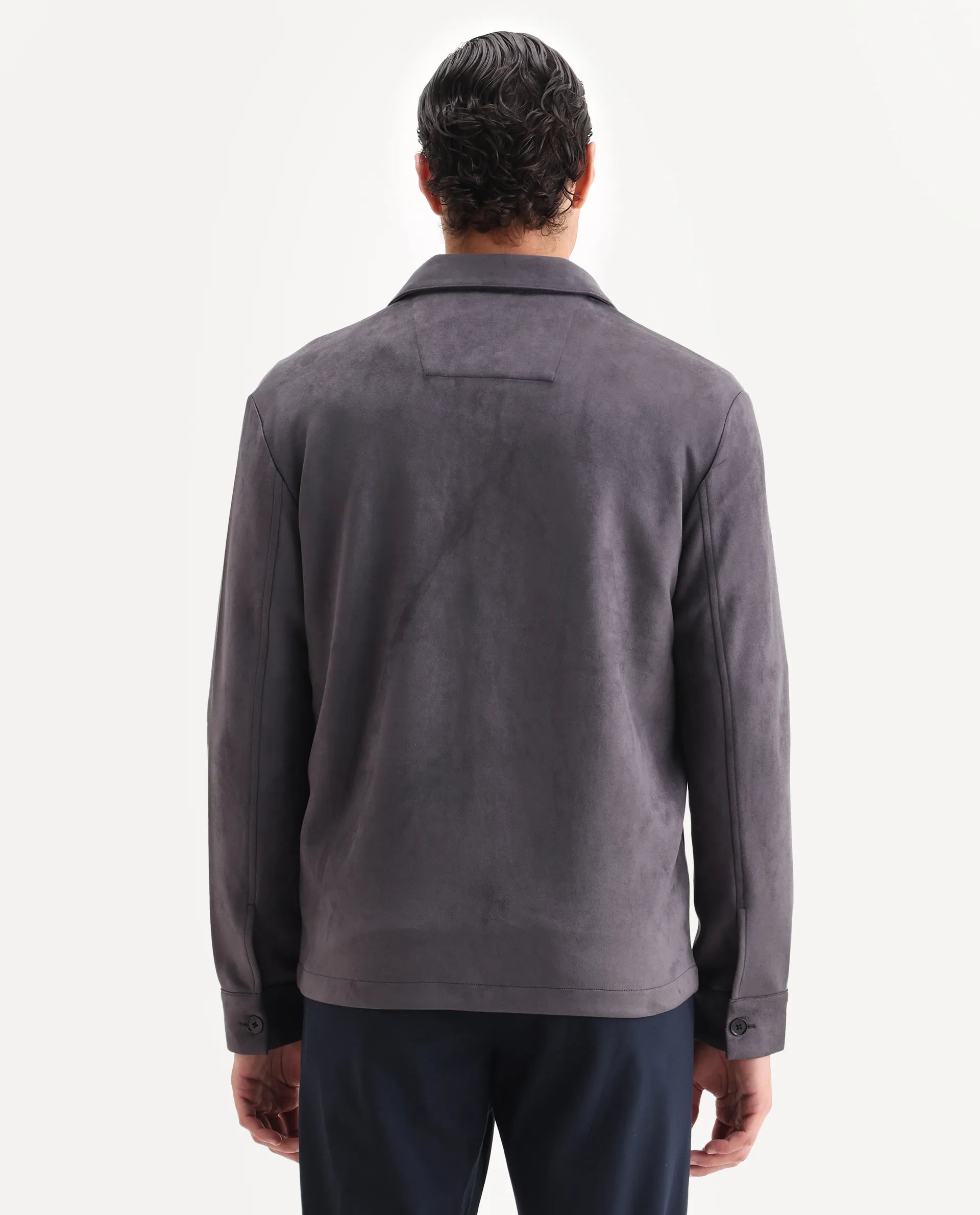 Rare Rabbit Men's Delk-25 Grey Polyester Blend Fabric Collared Neck Relaxed Plain Jacket