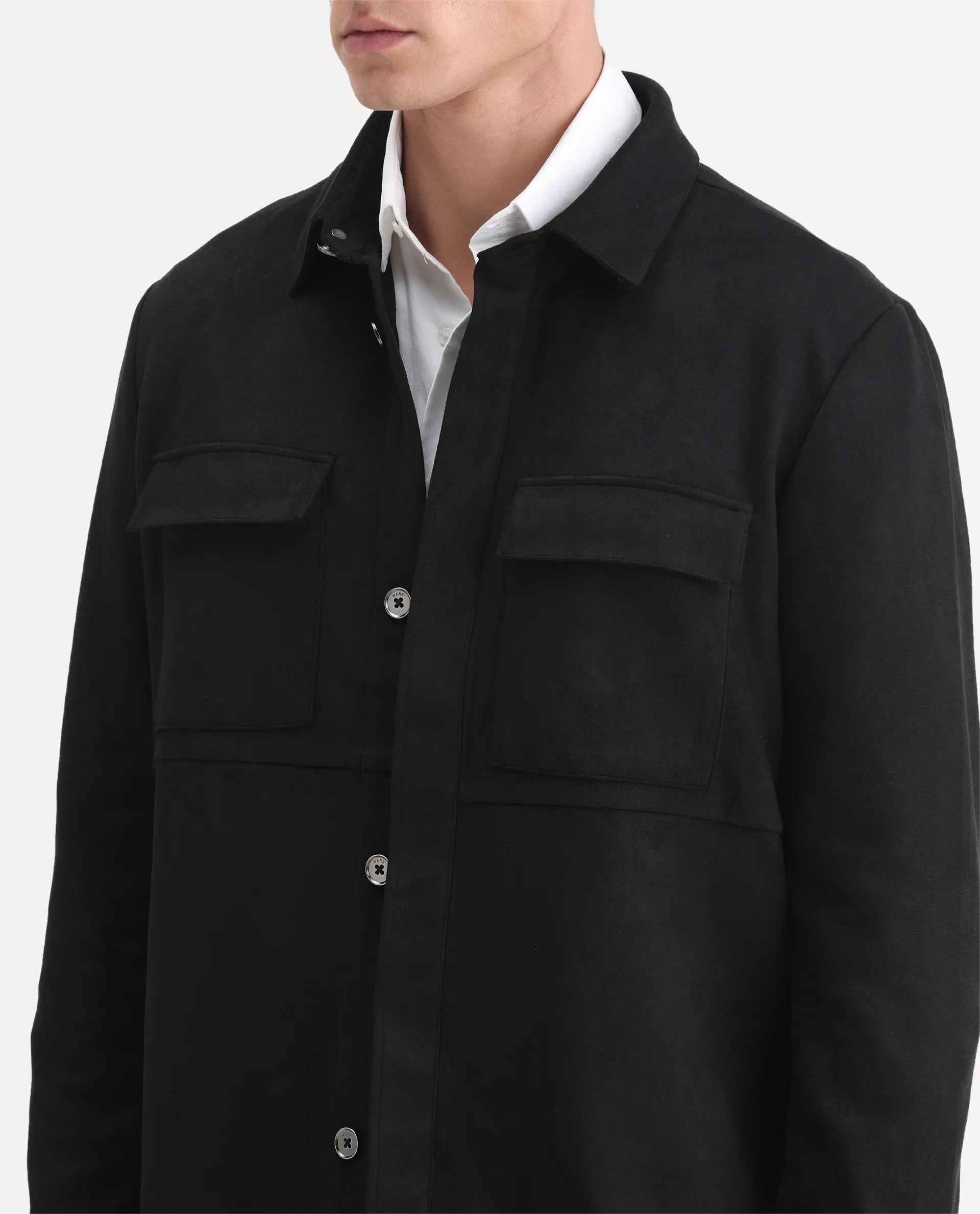 Rare Rabbit Men's Delk-2 Black Polyester Plain Regular Fit Full Sleeve Spread Collar Jacket