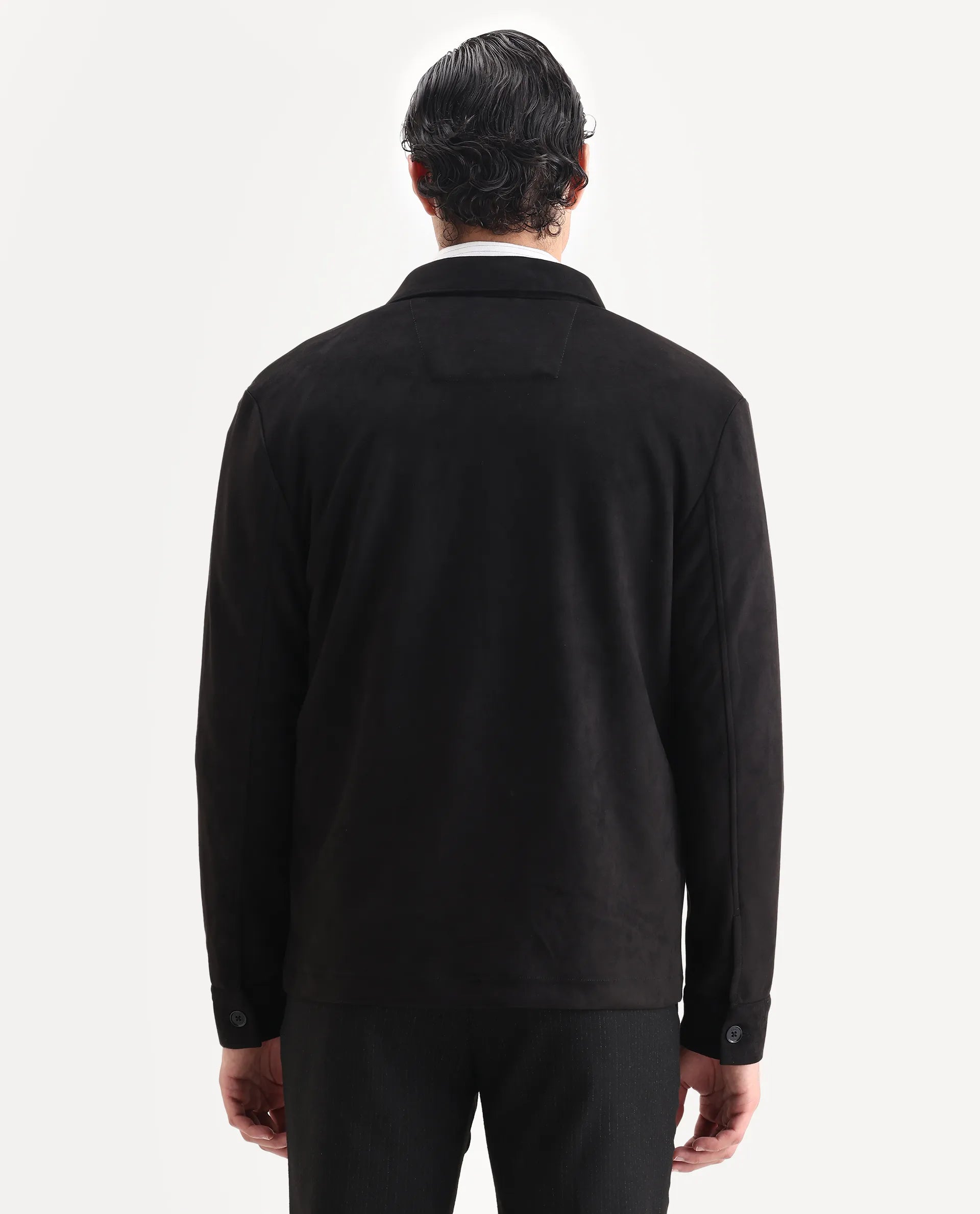 Rare Rabbit Men's Delk-25 Black Polyester Blend Fabric Collared Neck Relaxed Plain Jacket