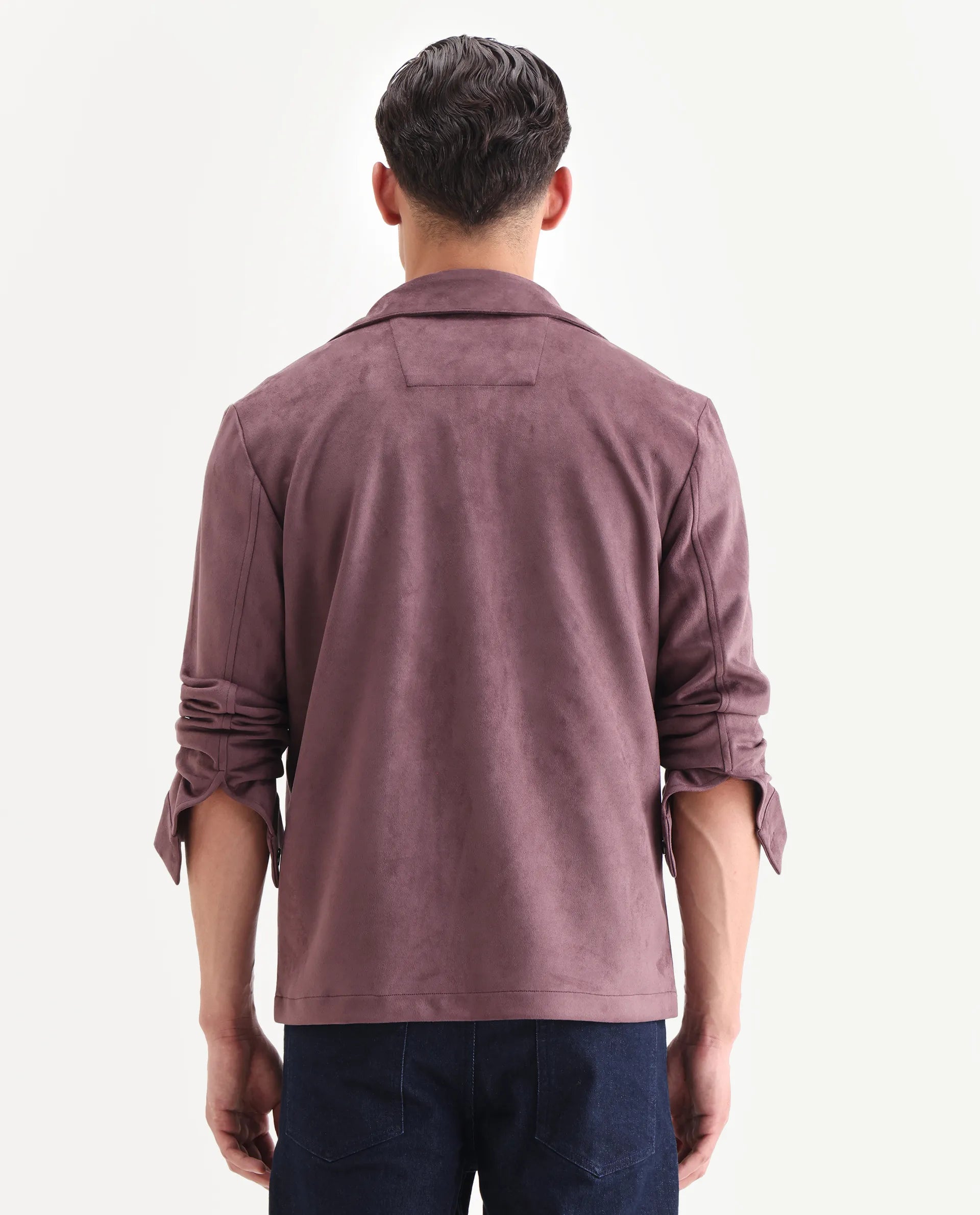 Rare Rabbit Men's Delk-25 Dusky Pink Polyester Blend Fabric Collared Neck Relaxed Plain Jacket