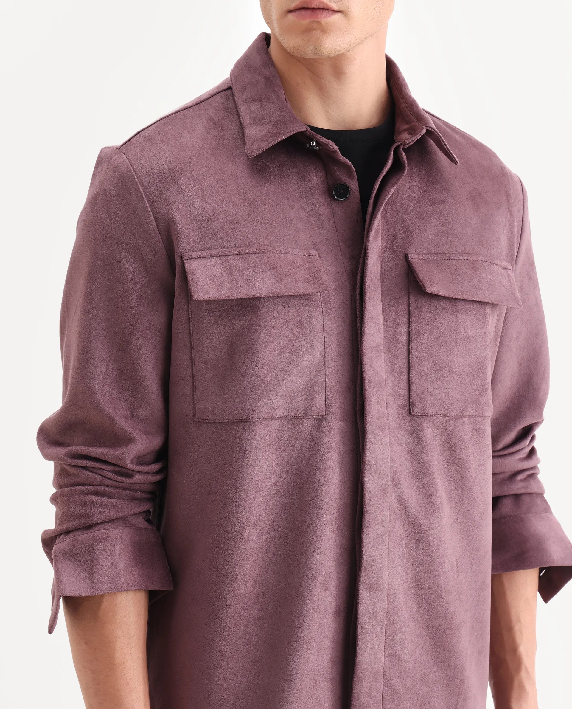 Rare Rabbit Men's Delk-25 Dusky Pink Polyester Blend Fabric Collared Neck Relaxed Plain Jacket