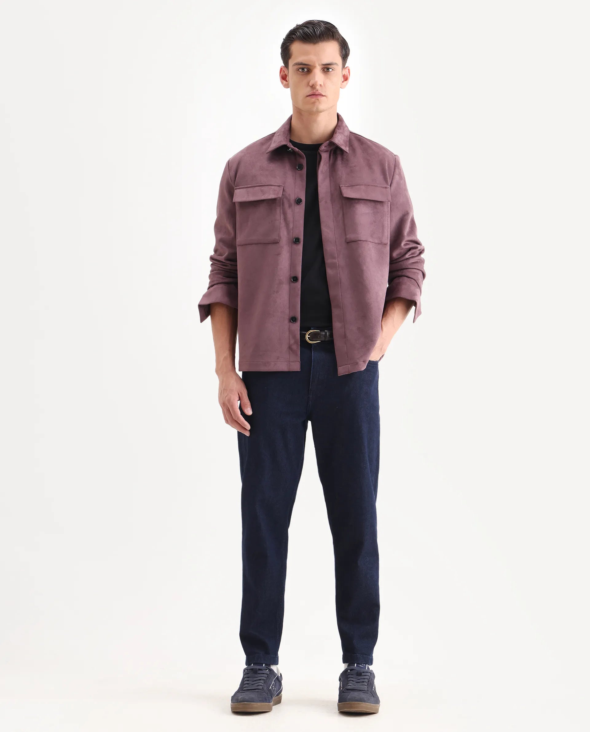 Rare Rabbit Men's Delk-25 Dusky Pink Polyester Blend Fabric Collared Neck Relaxed Plain Jacket