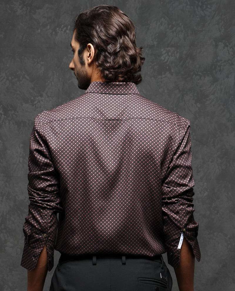 Rare Rabbit Men's Delky Black Shirt Modal Cotton Fabric Full Sleeves Monogram Shirt