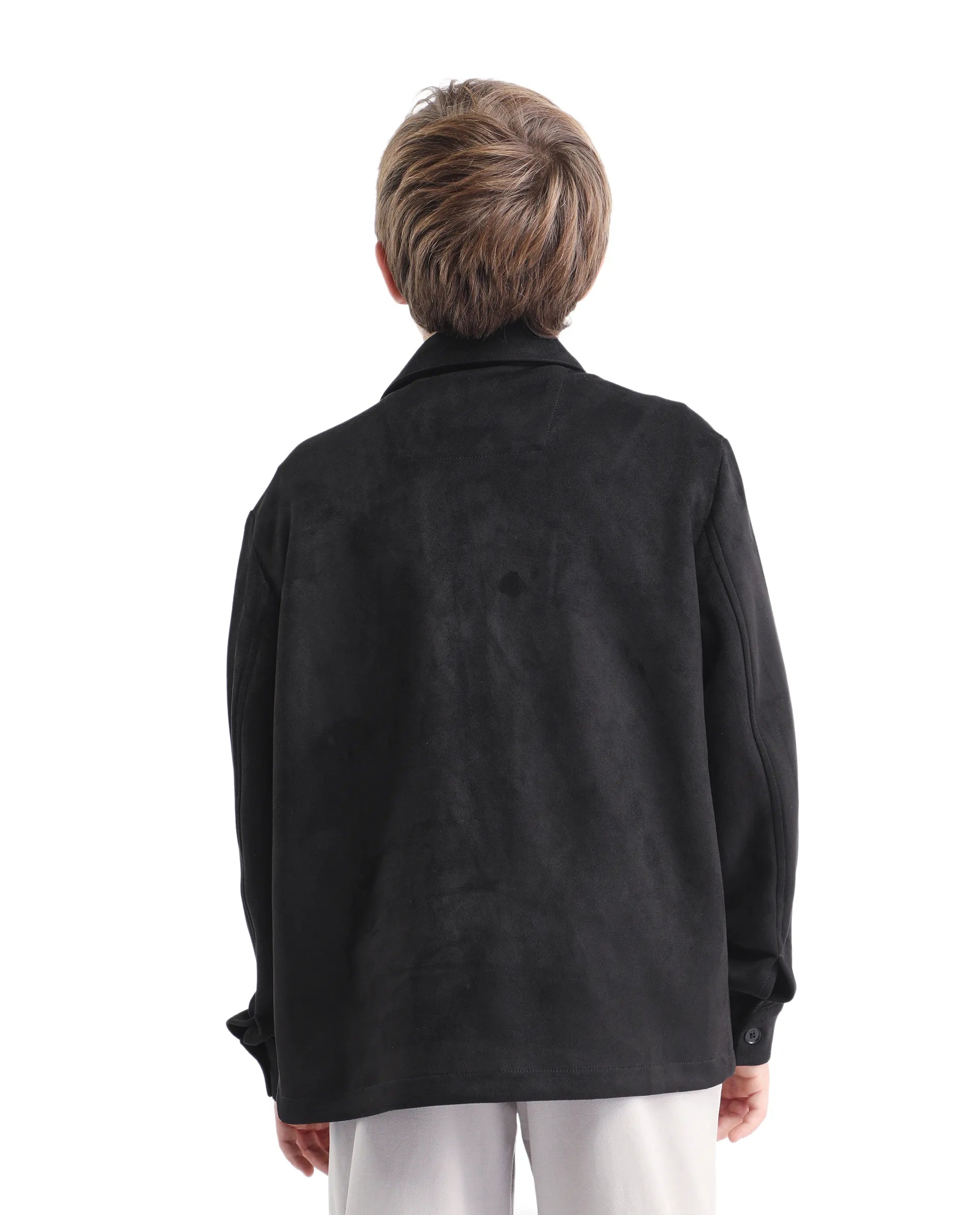 Rare Ones Kids Delo-K Black Polyester Blend Button Closure Spread Collar Plain Full Sleeves Regular Fit Shacket