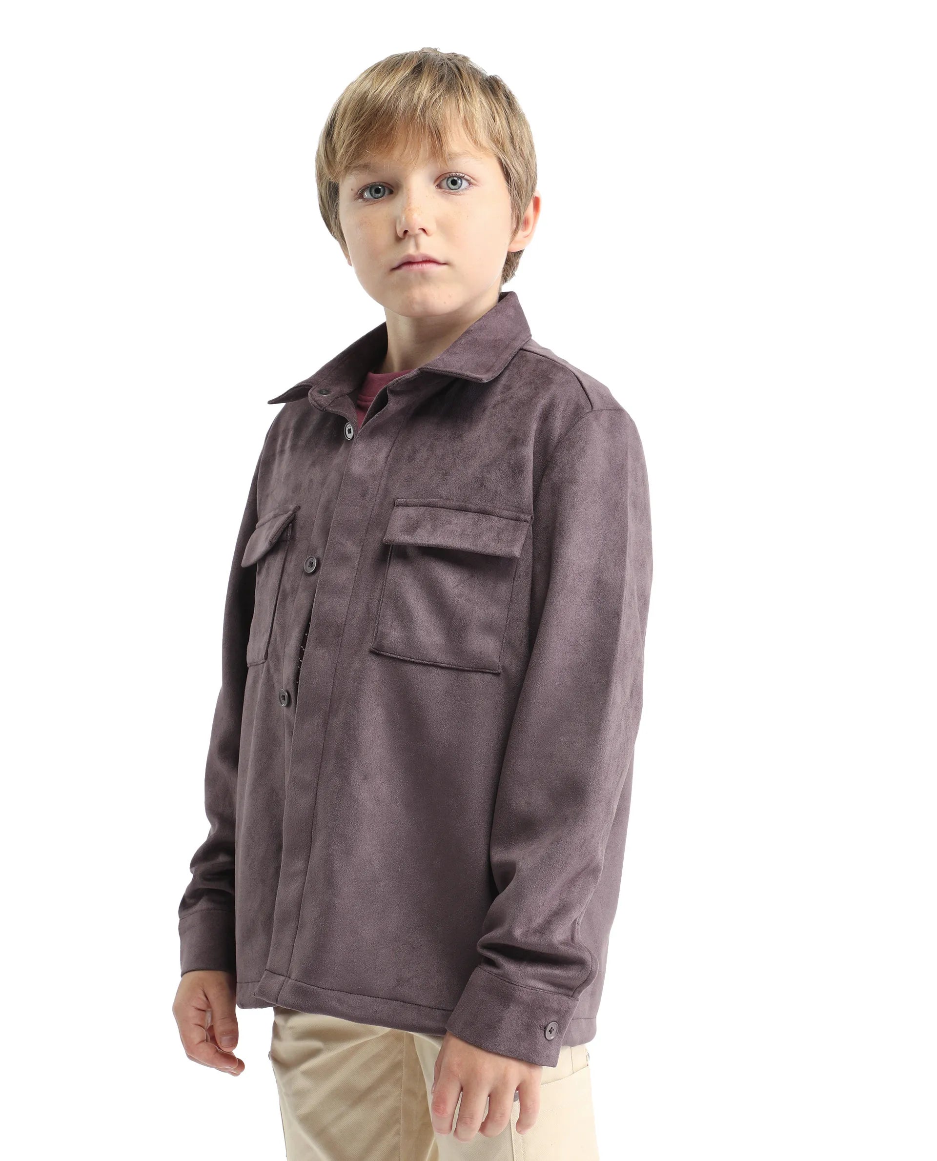 Rare Ones Kids Delo-K Dusky Pink Polyester Blend Button Closure Spread Collar Plain Full Sleeves Regular Fit Shacket