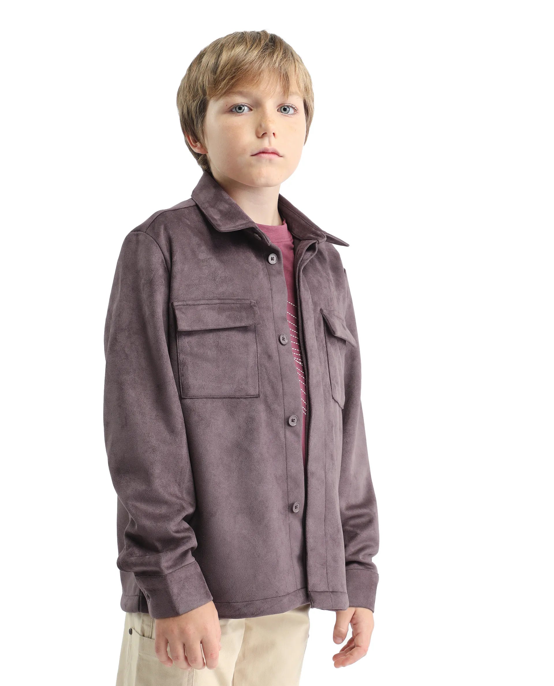 Rare Ones Kids Delo-K Dusky Pink Polyester Blend Button Closure Spread Collar Plain Full Sleeves Regular Fit Shacket