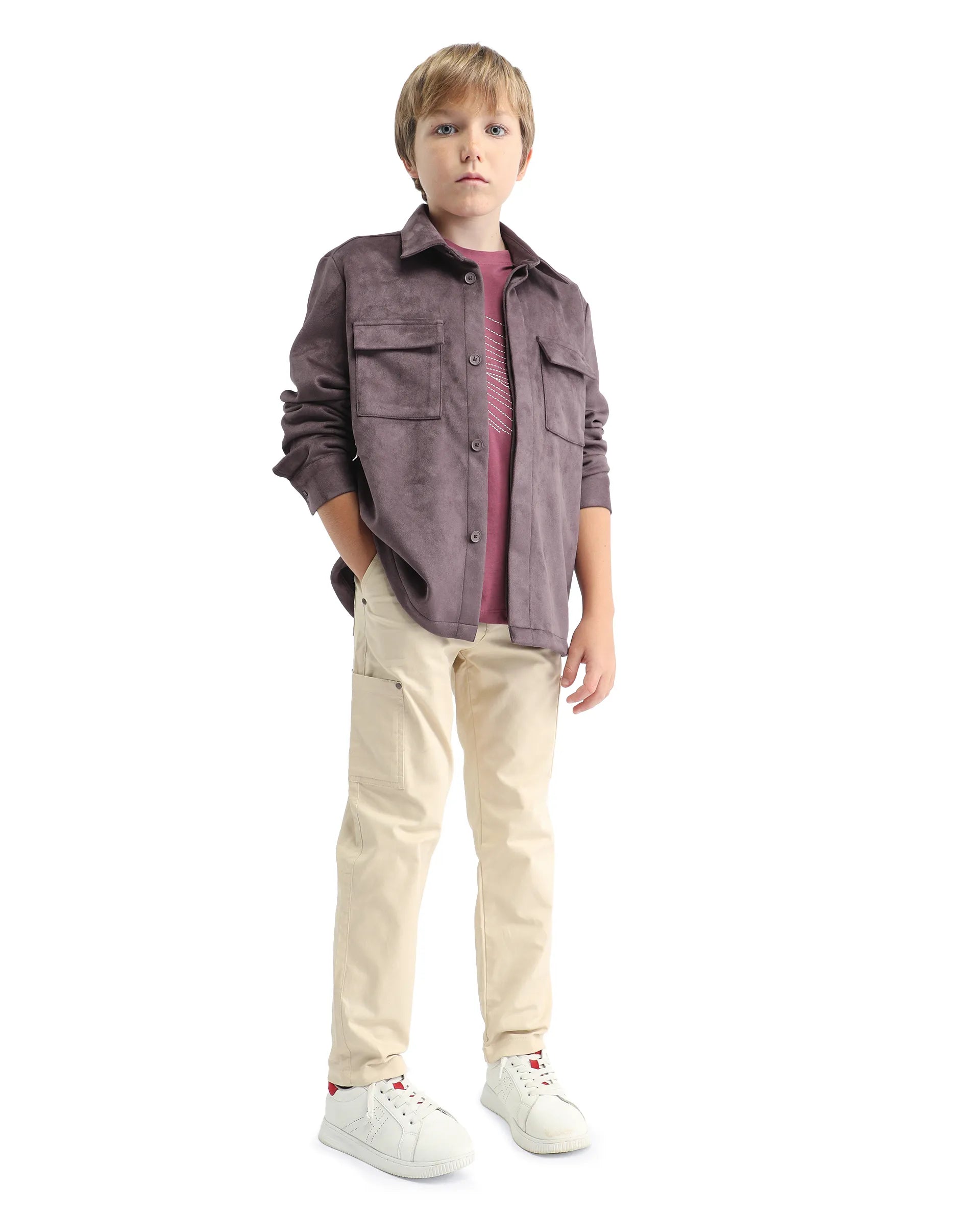 Rare Ones Kids Delo-K Dusky Pink Polyester Blend Button Closure Spread Collar Plain Full Sleeves Regular Fit Shacket