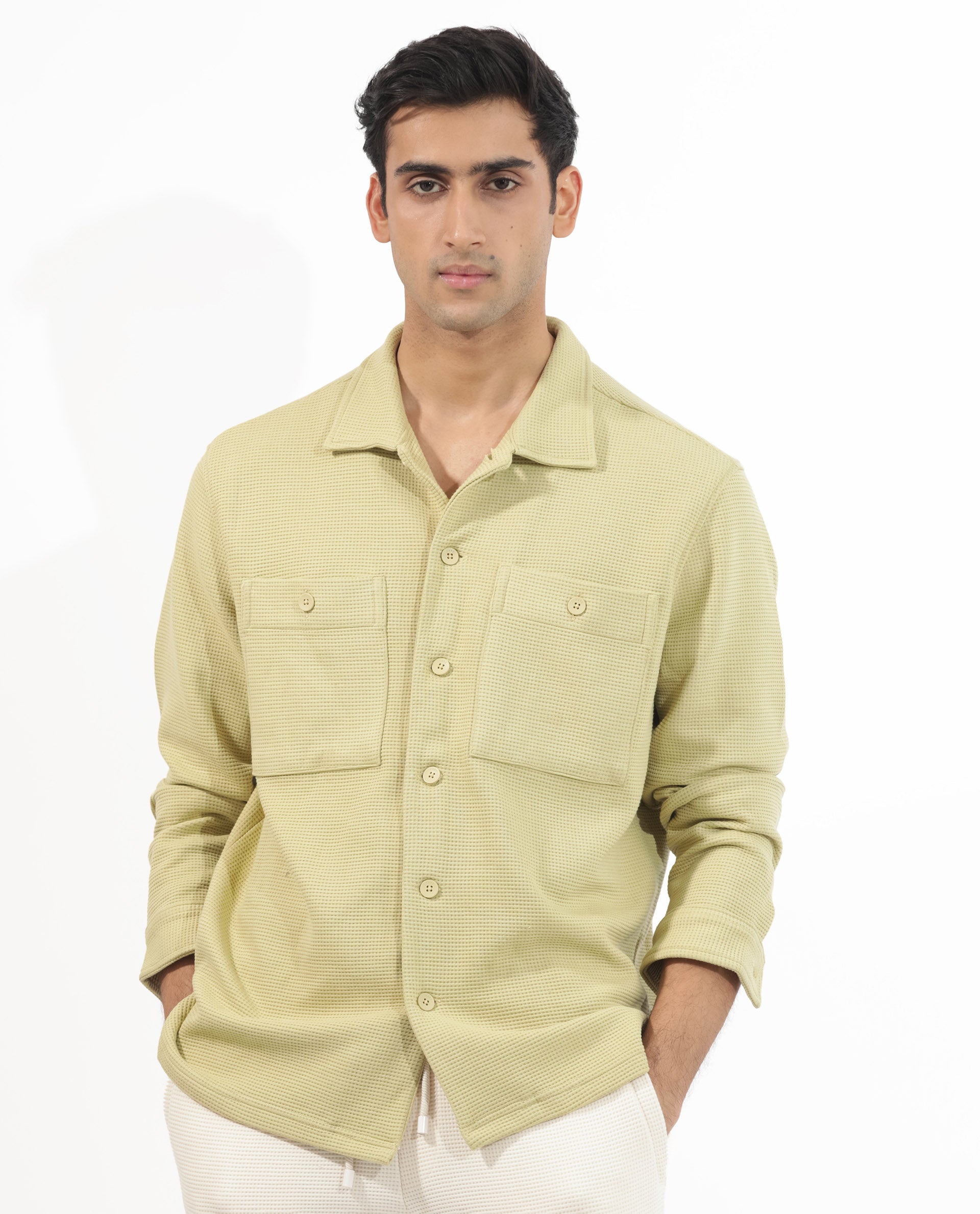 Rare Rabbit Mens Elric Pastel Green Jacket Cotton Polyester Fabric Collared Neck Woven Full Sleeves Button Closure Regular Fit