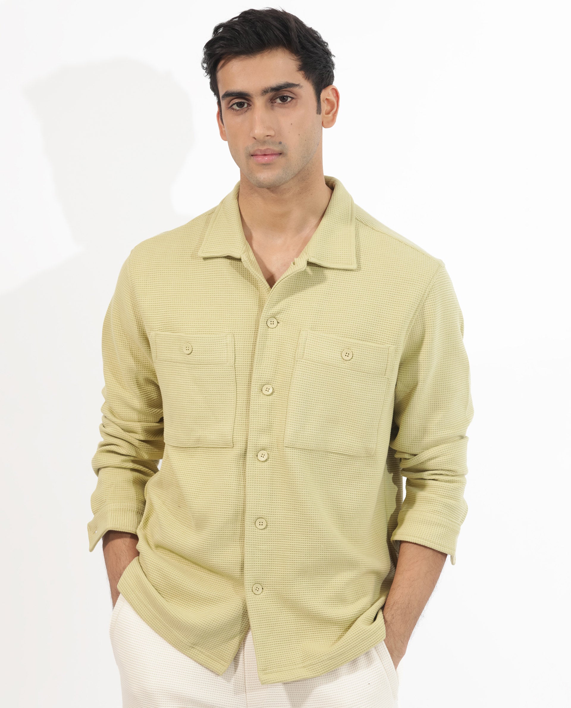 Rare Rabbit Mens Elric Pastel Green Jacket Cotton Polyester Fabric Collared Neck Woven Full Sleeves Button Closure Regular Fit