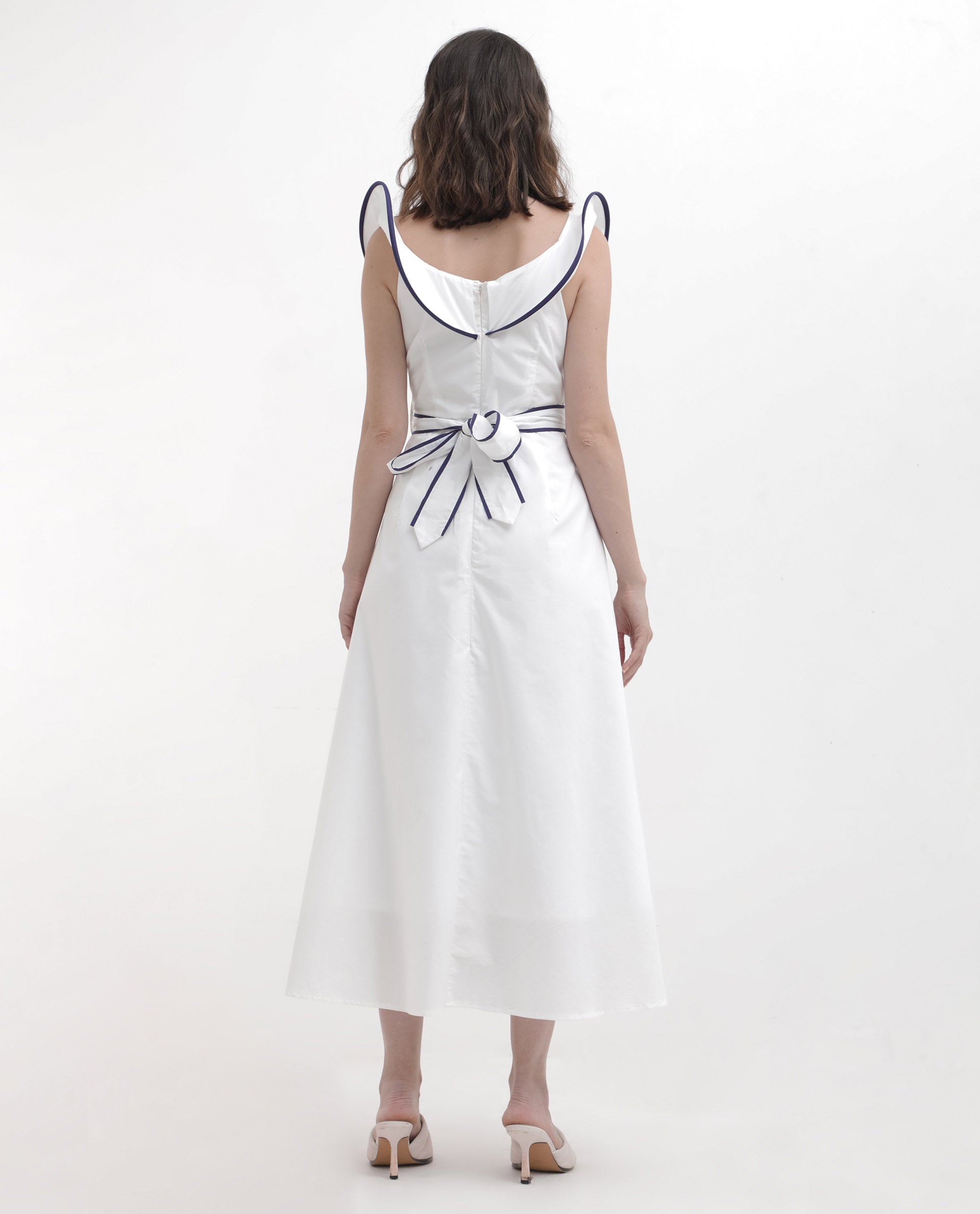 Rareism Women Demono White Cotton Fabric Sleeveless Collared Neck Solid Longline Dress