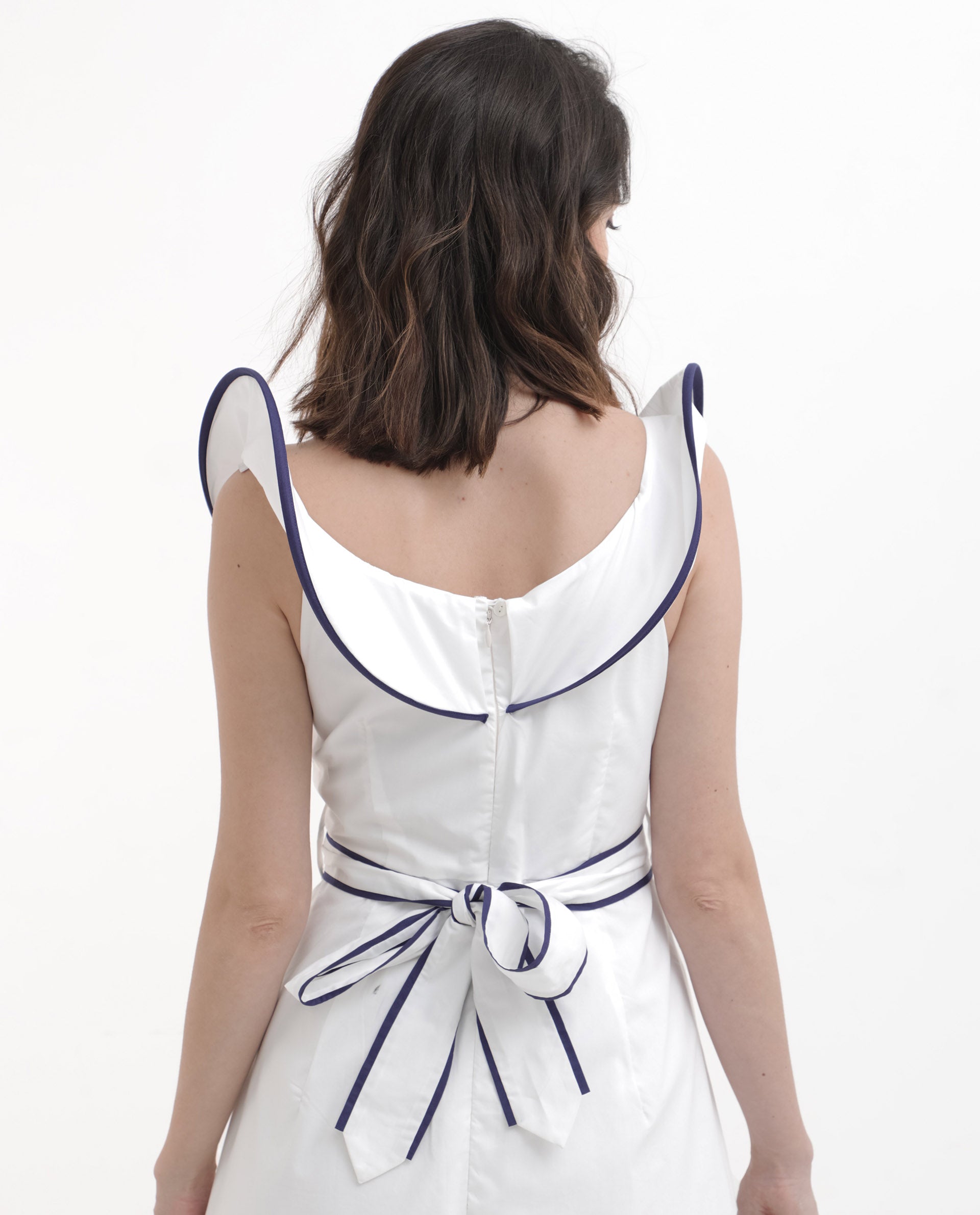 Rareism Women Demono White Cotton Fabric Sleeveless Collared Neck Solid Longline Dress