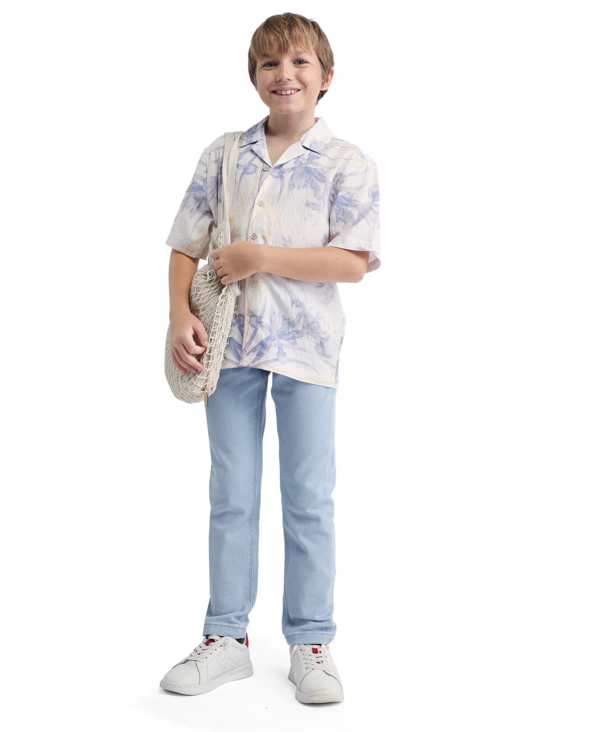 Rare Ones Kids Demp White Viscose Blend Printed Button Closure Regular Fit Shirt