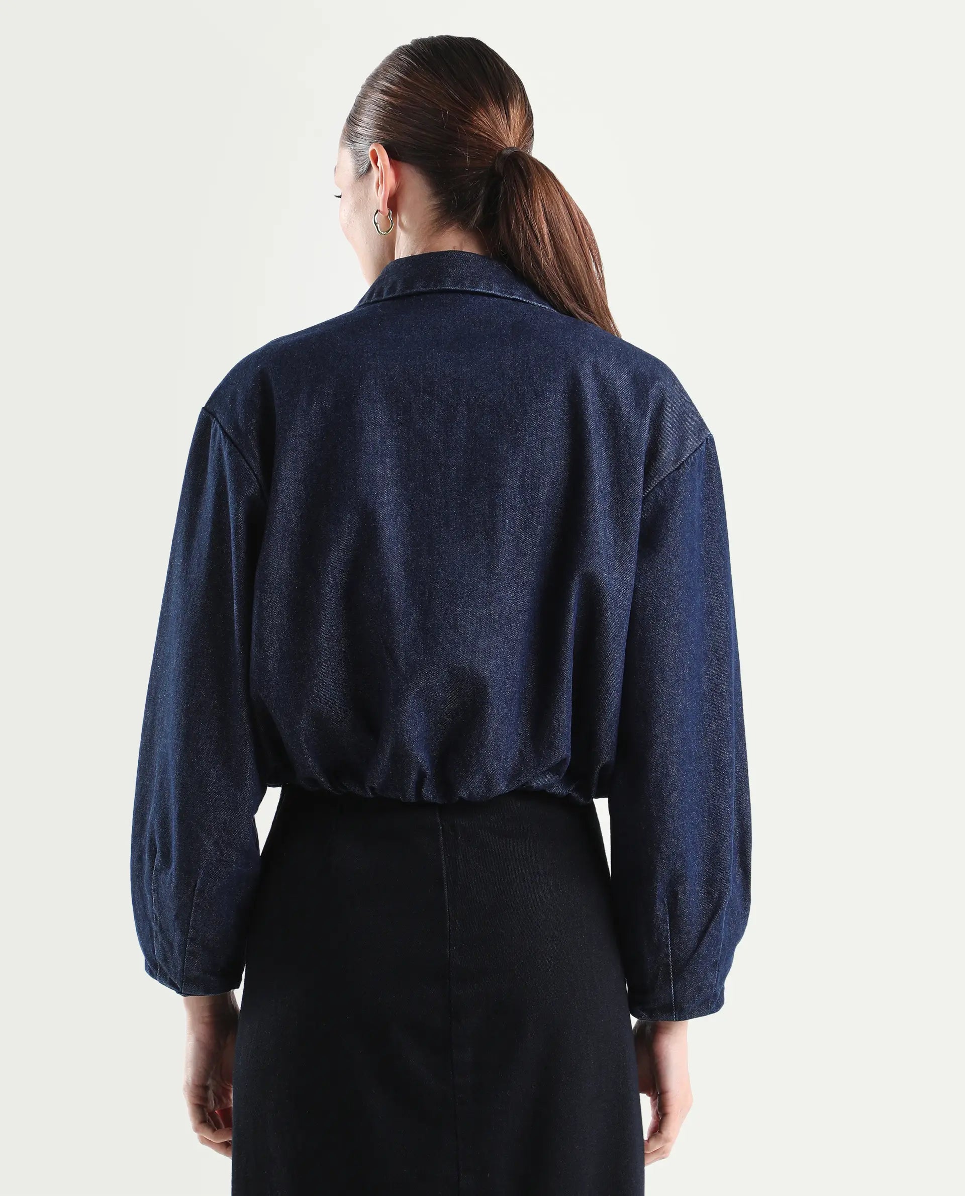 Rareism Women's Denjac Dark Blue Cotton Full Sleeve Regular Fit Plain Jacket