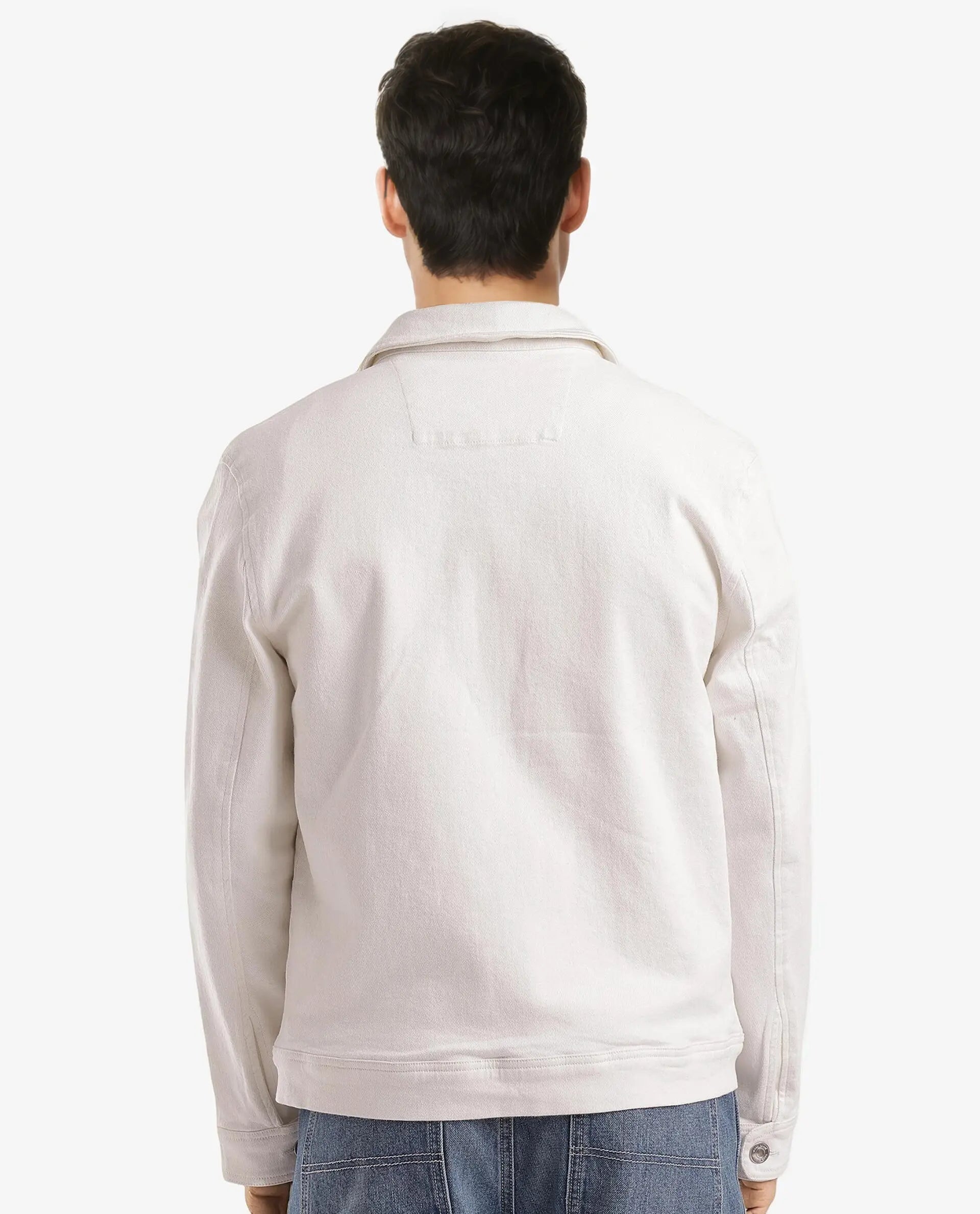 Rare Rabbit Men Denner Off White Cotton Polyester Fabric Full Sleeve Collared Zipper Closure Plain Jacket