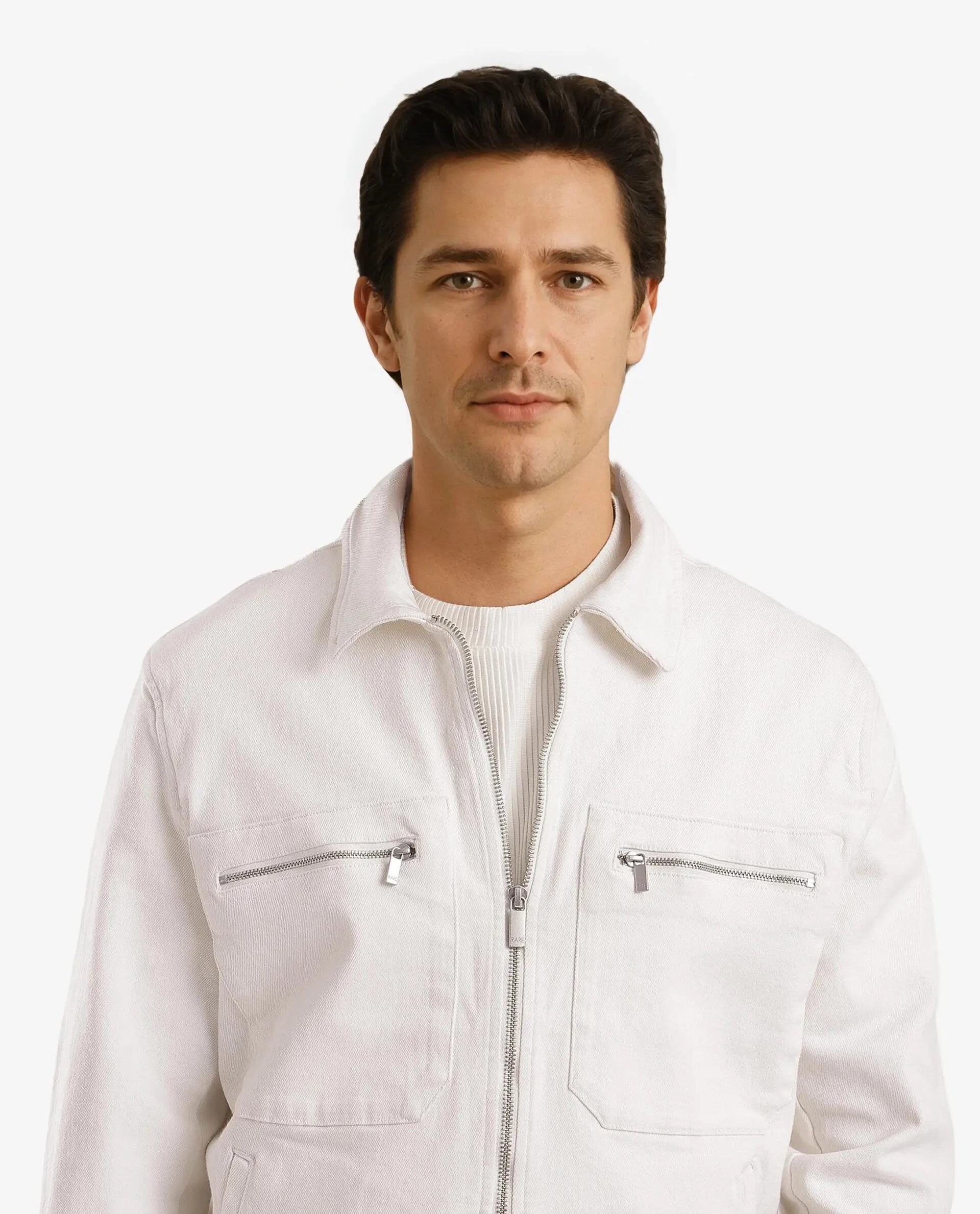 Rare Rabbit Men Denner Off White Cotton Polyester Fabric Full Sleeve Collared Zipper Closure Plain Jacket