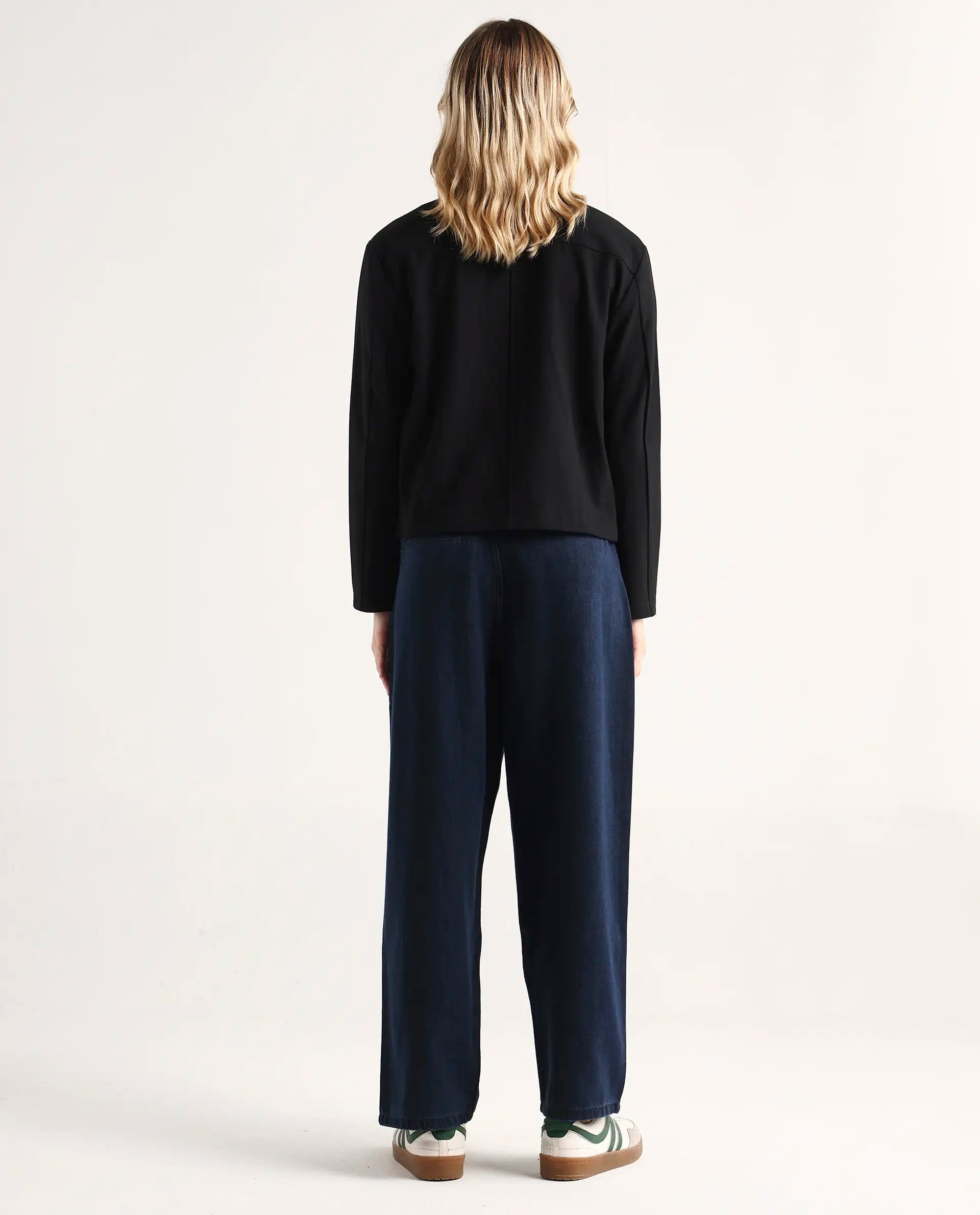 Rareism Women's Denop Dark Blue Cotton Carrot Plain Jeans