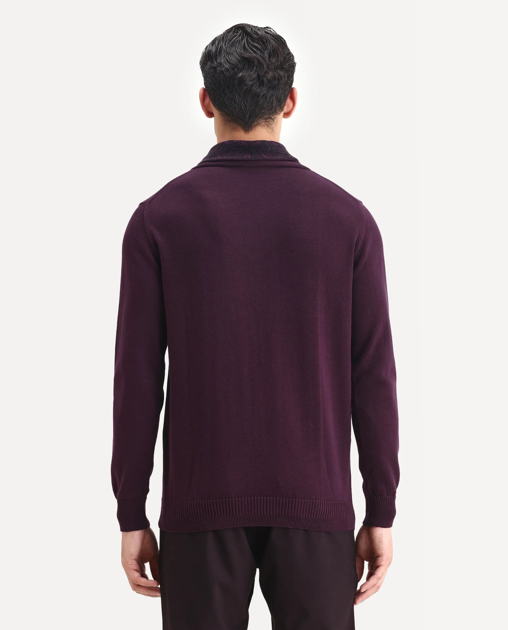 Rare Rabbit Men's Denor Purple Cotton Plain Regular Fit Full Sleeve Cowl Neck Sweater