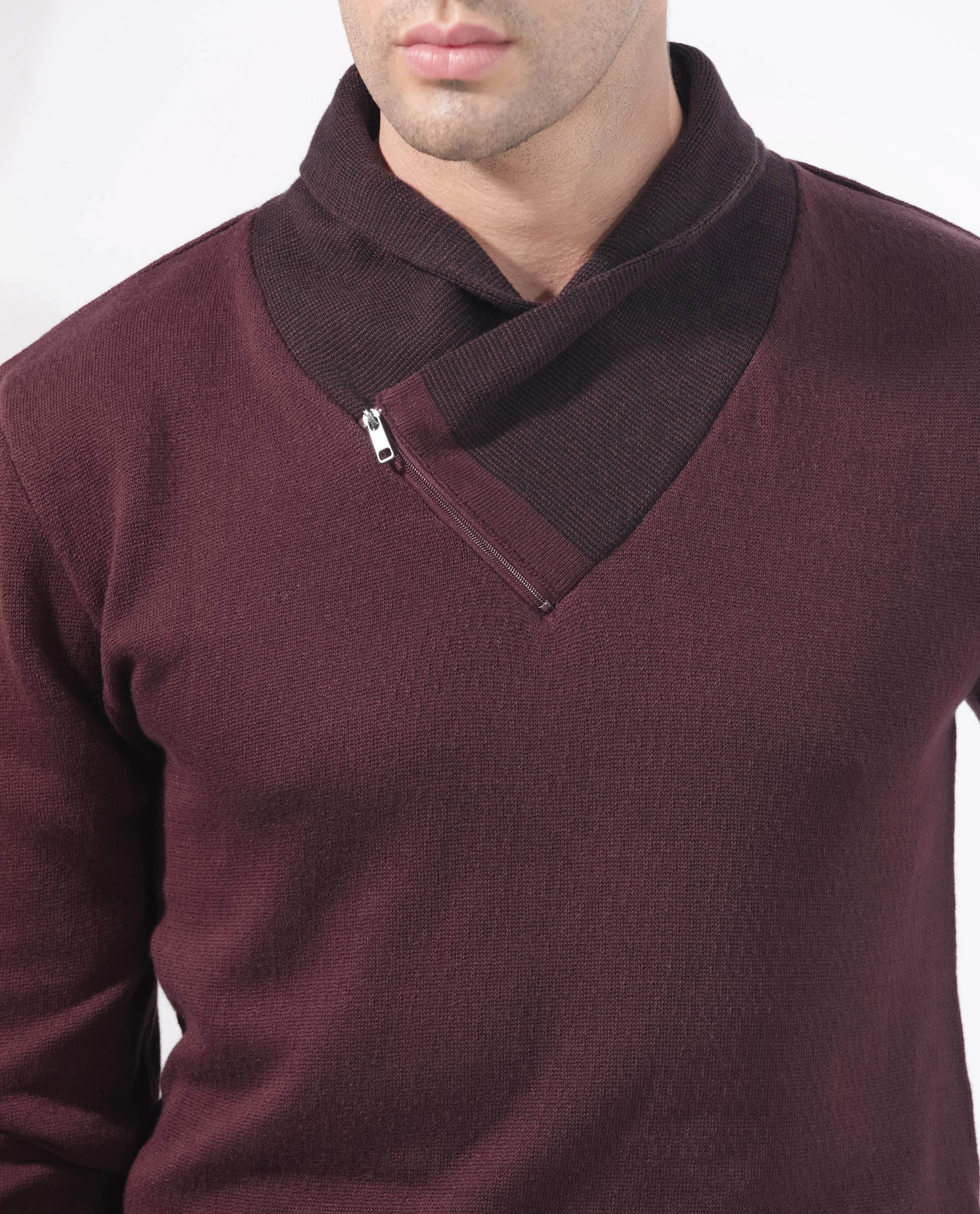 Rare Rabbit Mens Denver Brown Sweater Full Sleeve Collared Neck Solid