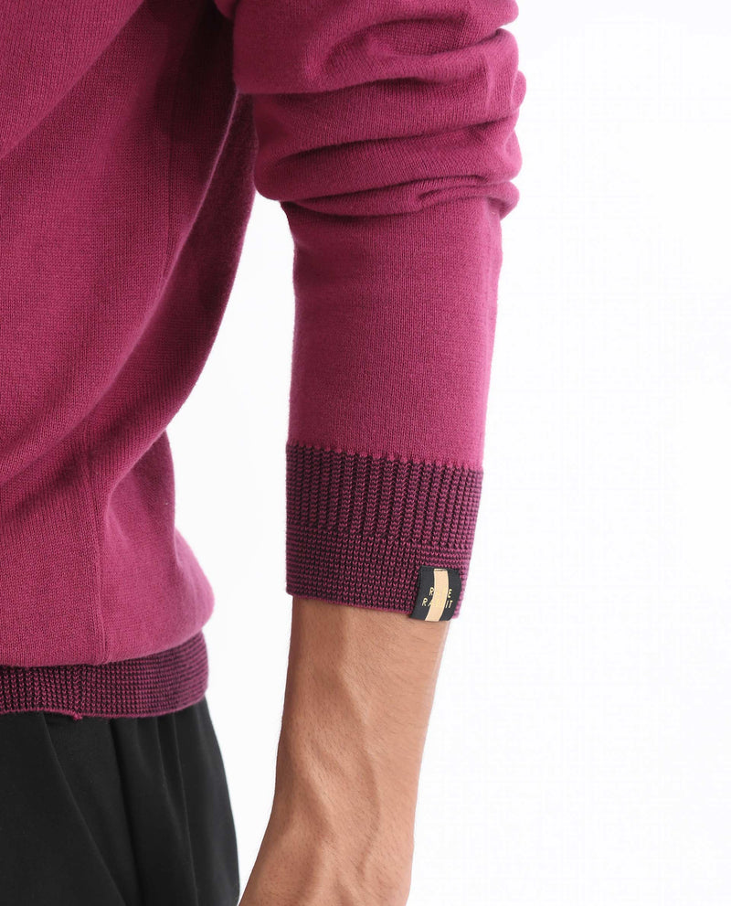 Rare Rabbit Sweaters Rare Rabbit Mens Denver Pink Cotton Fabric Shawl Neck Full Sleeves Zip