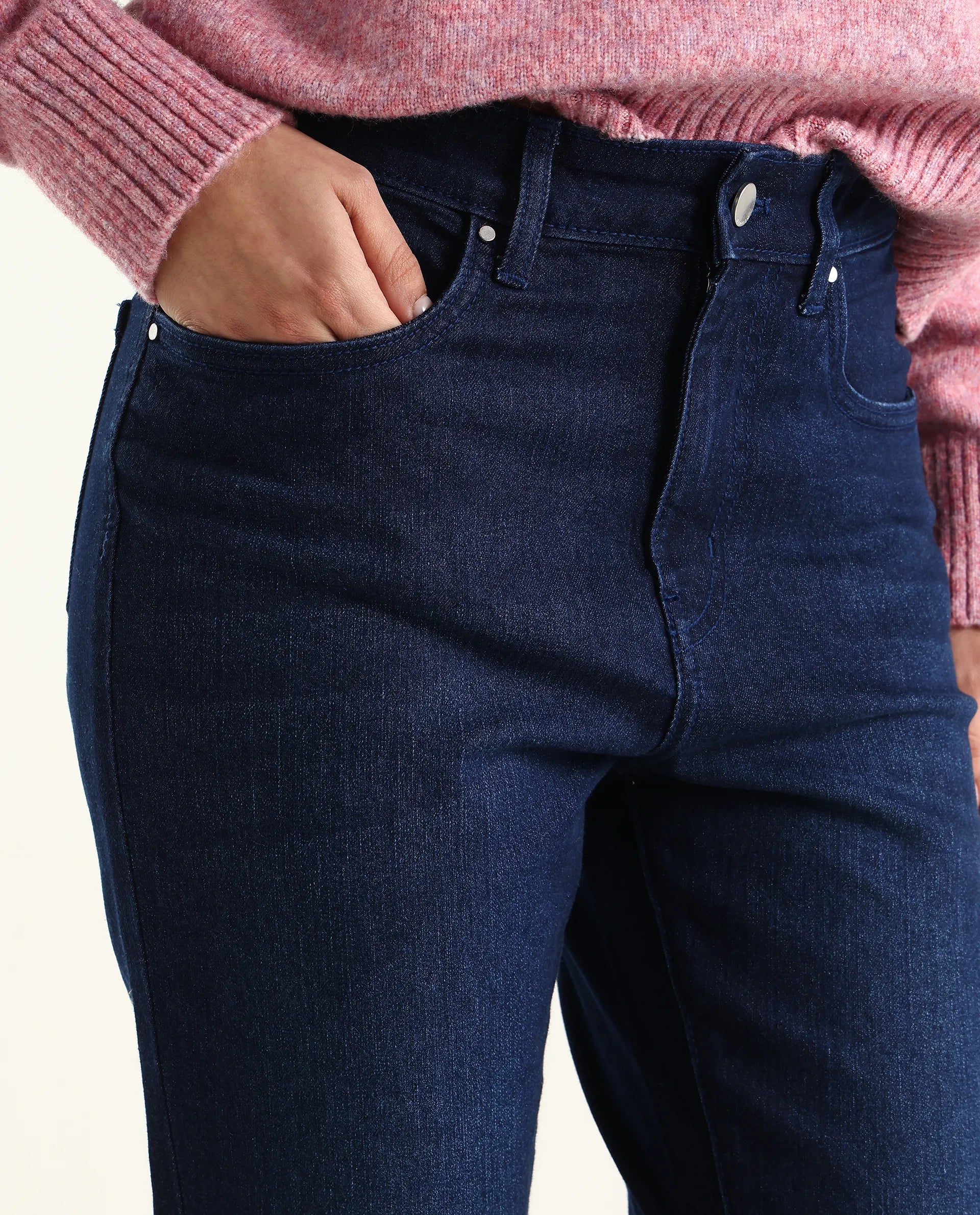 Rareism Women's Denvo Blue Cotton Blend Skinny Plain Jeans