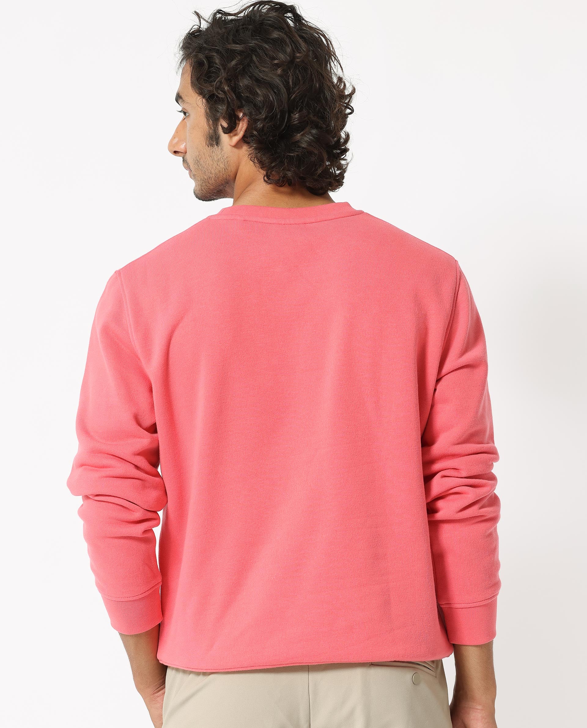 Rare Rabbit Men's Depth Red Cotton Polyester Fabric Full Sleeves Graphic Print Knitted Sweatshirt