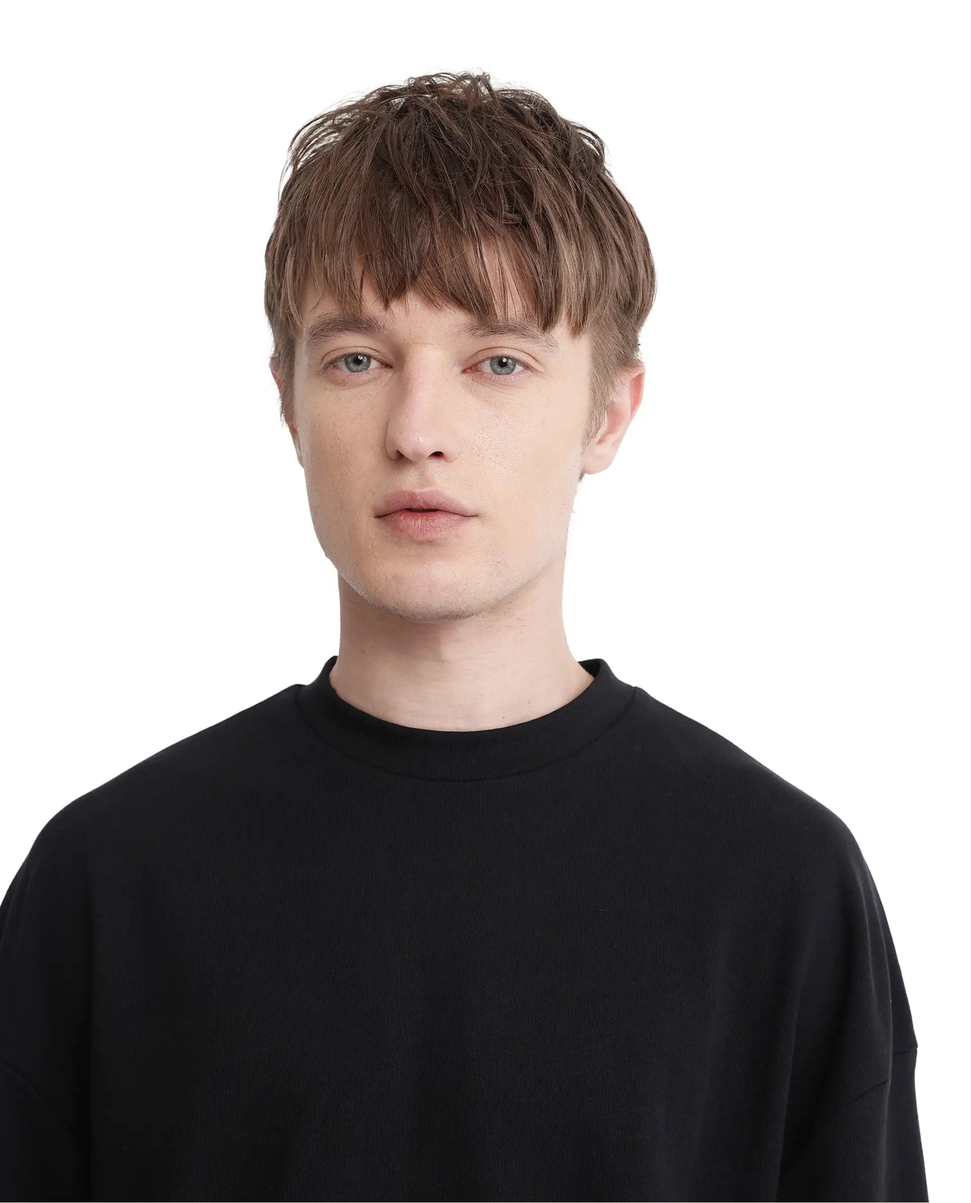 Rare Rabbit Men Deric Black Cotton Blend Fabric Full Sleeve Boxy Fit Placement Printed Sweatshirt