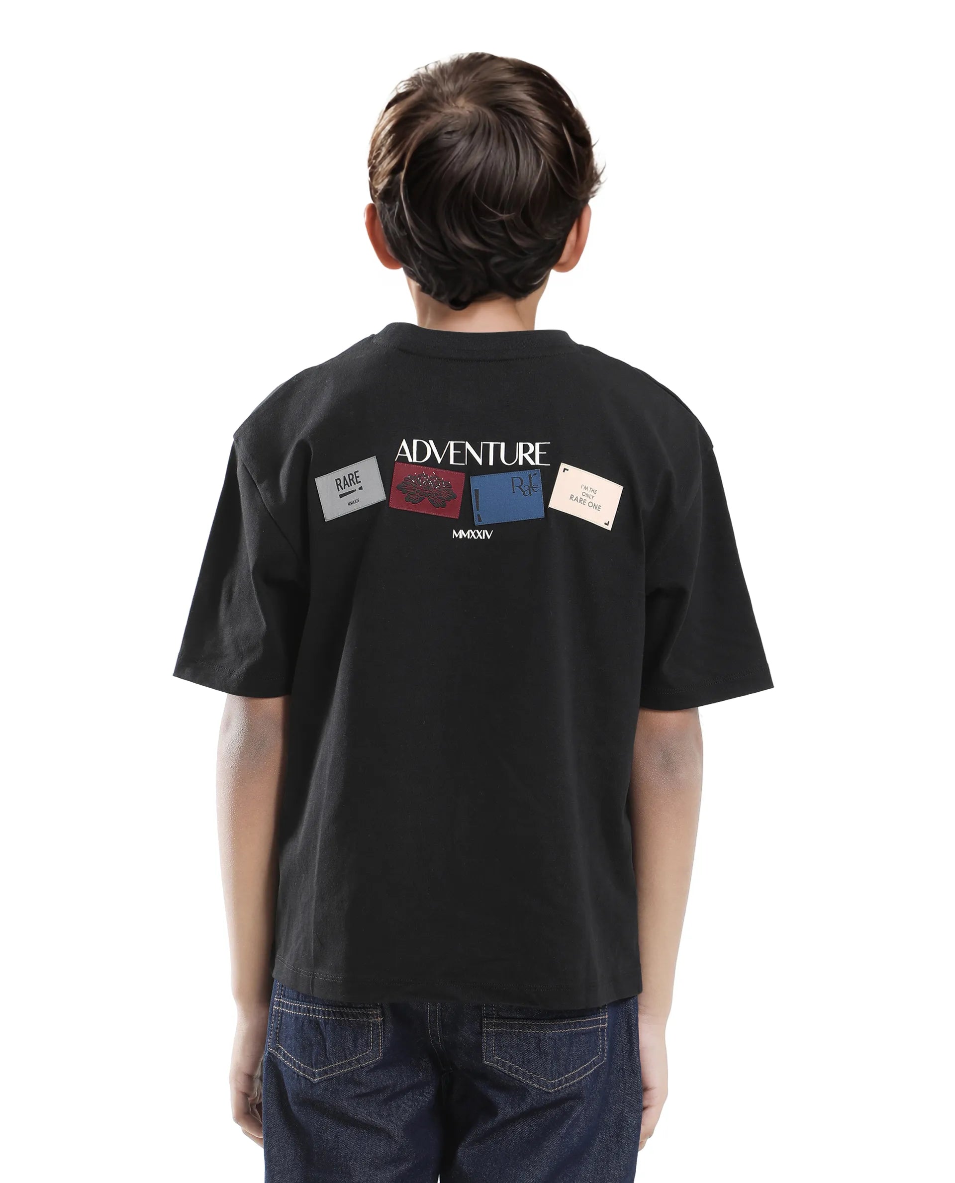 Rare Ones Kids Derion-K Black Cotton Solid Slip-On Oversized Fit T-Shirt