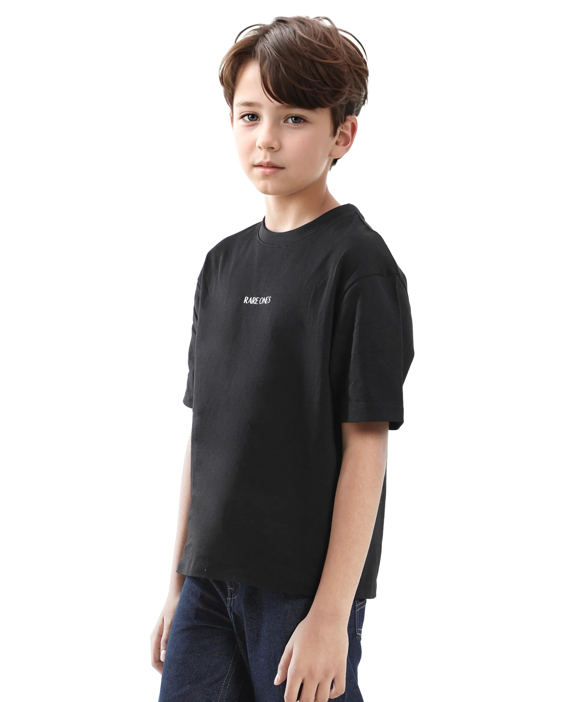 Rare Ones Kids Derion-K Black Cotton Solid Slip-On Oversized Fit T-Shirt