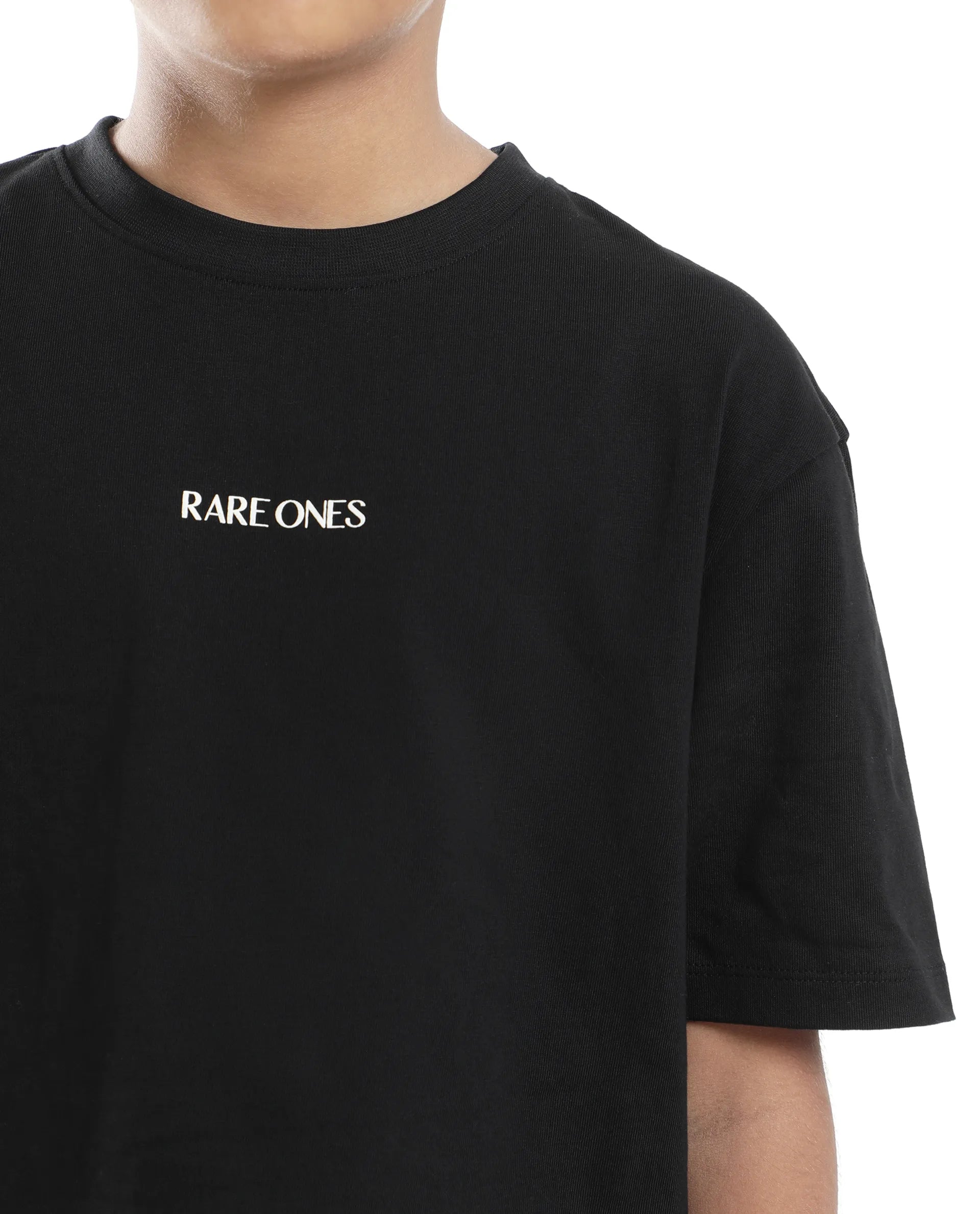 Rare Ones Kids Derion-K Black Cotton Solid Slip-On Oversized Fit T-Shirt