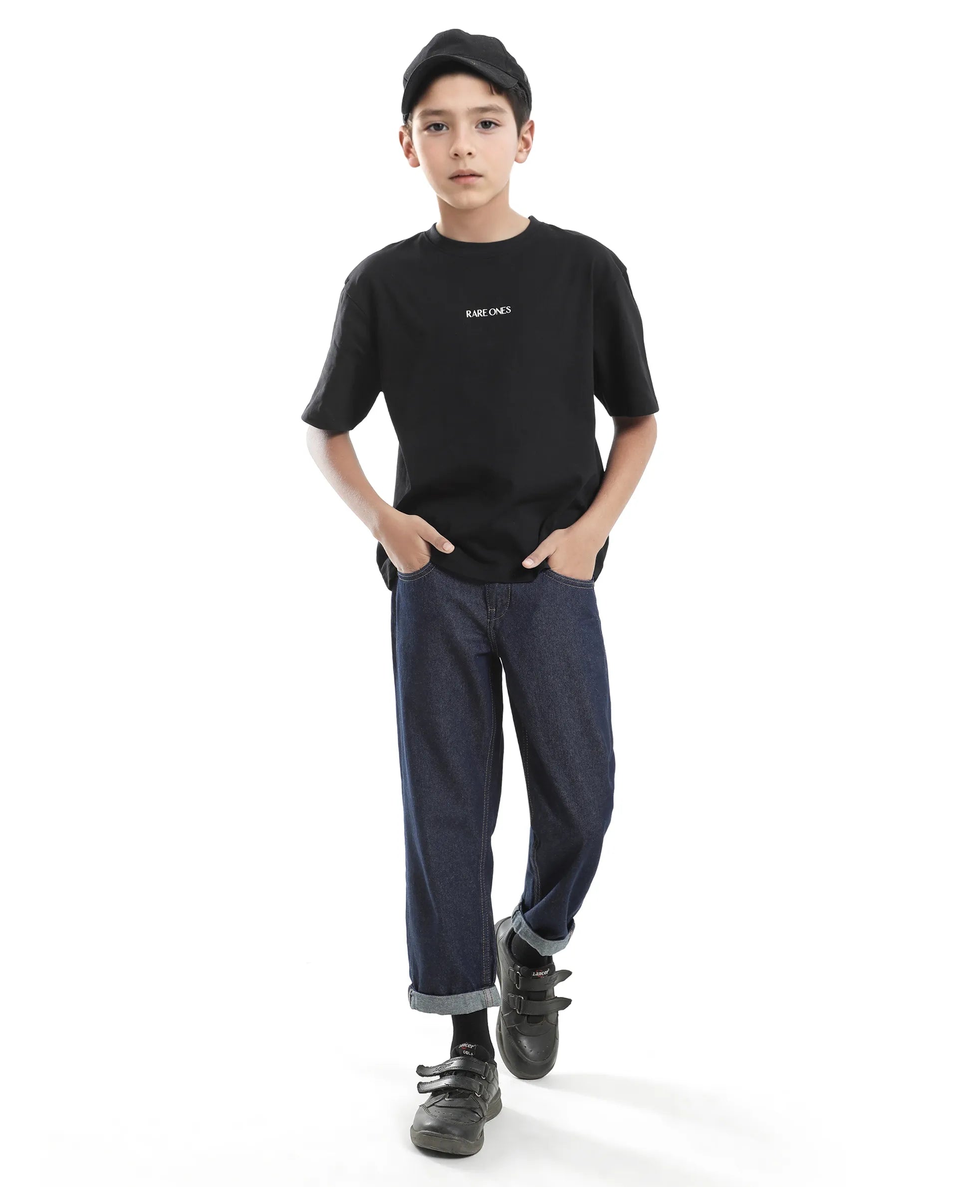 Rare Ones Kids Derion-K Black Cotton Solid Slip-On Oversized Fit T-Shirt