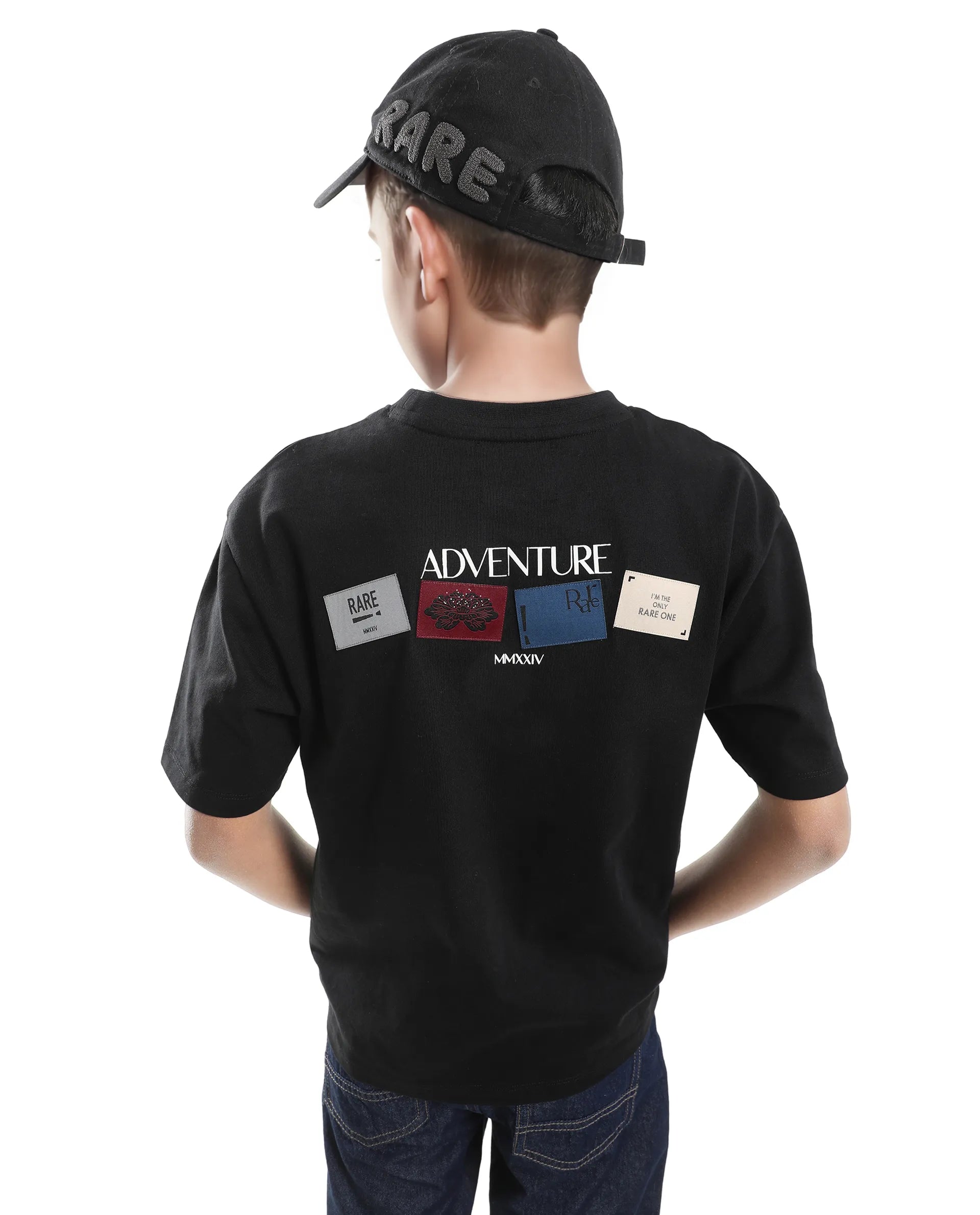 Rare Ones Kids Derion-K Black Cotton Solid Slip-On Oversized Fit T-Shirt