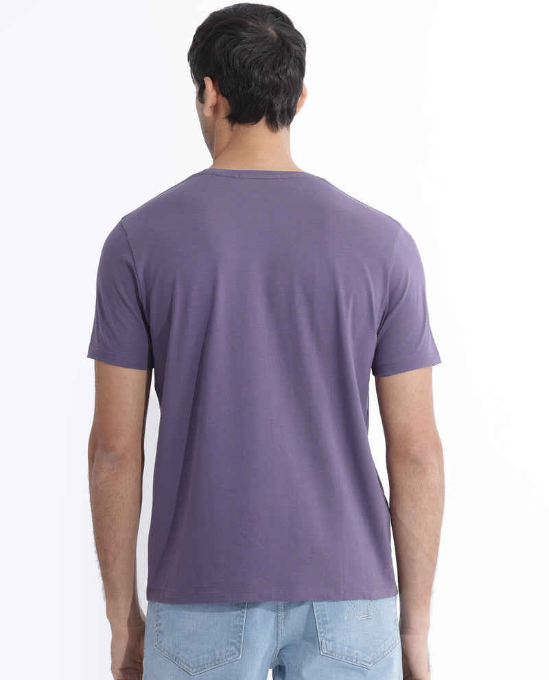 Rare Rabbit Men's Dern Dusky Purple Cotton Fabric Half Sleeves Logo Graphic Print T-Shirt