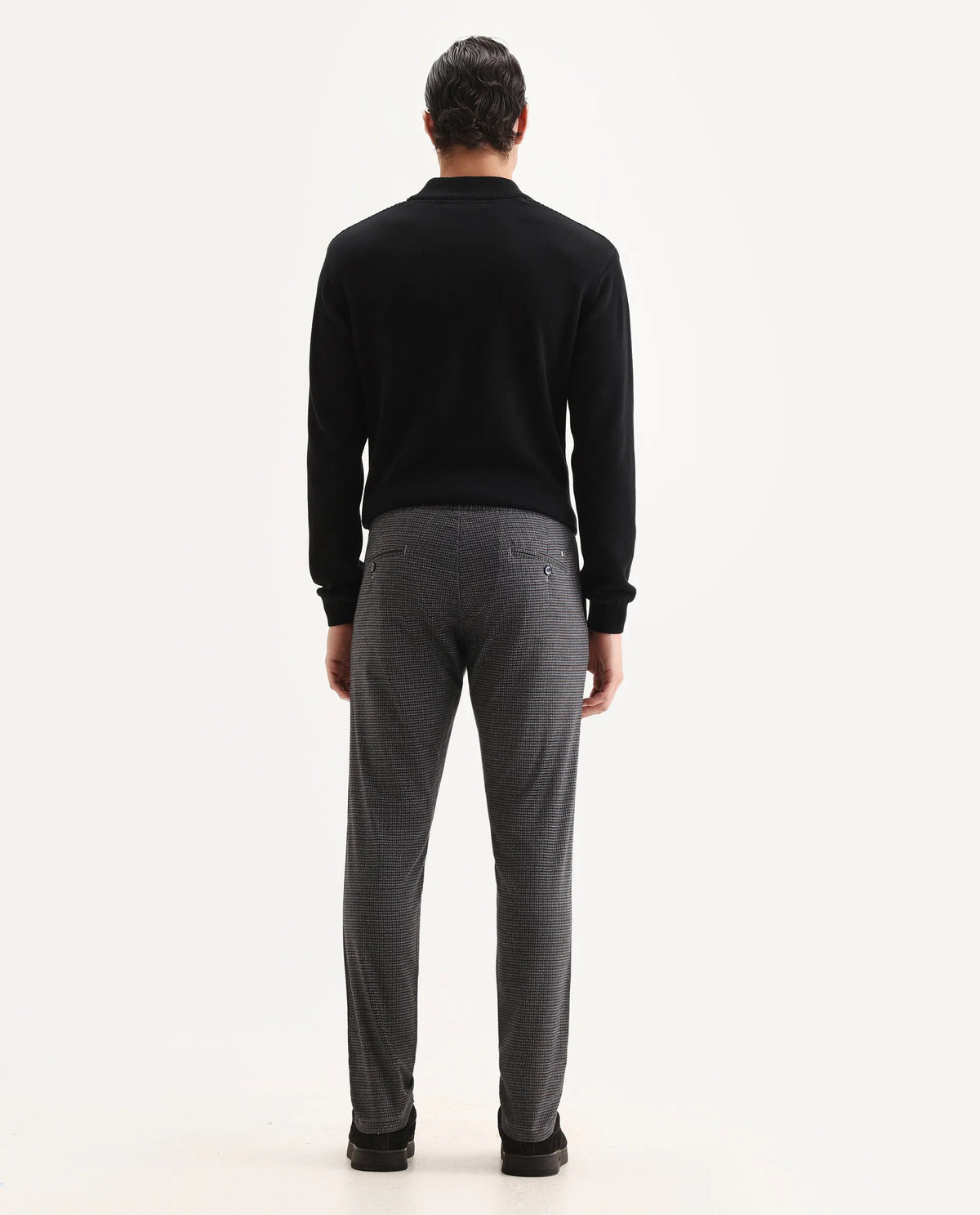 Rare Rabbit Men's Deros Dark Grey Cotton Checked Print Regular Fit Trouser