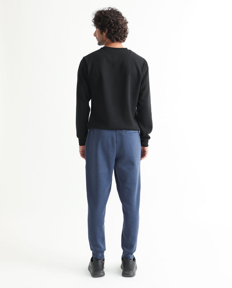 RARE RABBIT MENS DERRY DUSKY BLUE TRACK PANT COTTON POLYESTER FABRIC MID RISE KNITTED DRAW STRING CLOSURE REGULAR FIT