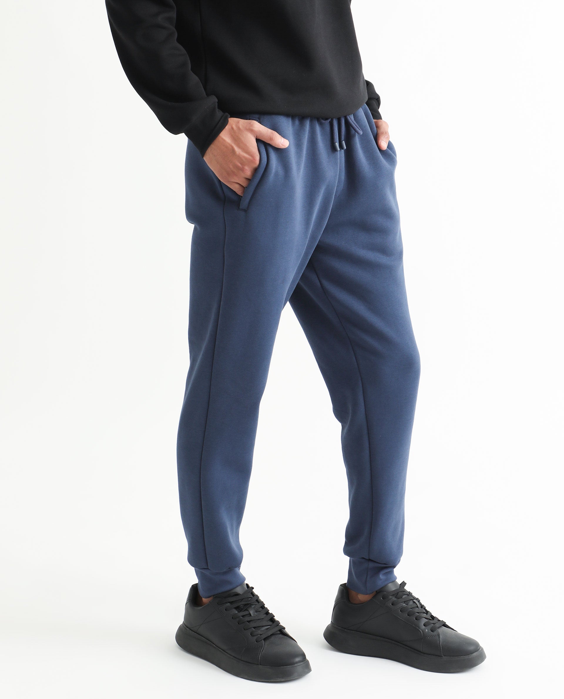 Rare Rabbit Mens Derry Dusky Blue Cotton Polyester Fabric Drawstring Closure Regular Fit Mid Rise Trackpant