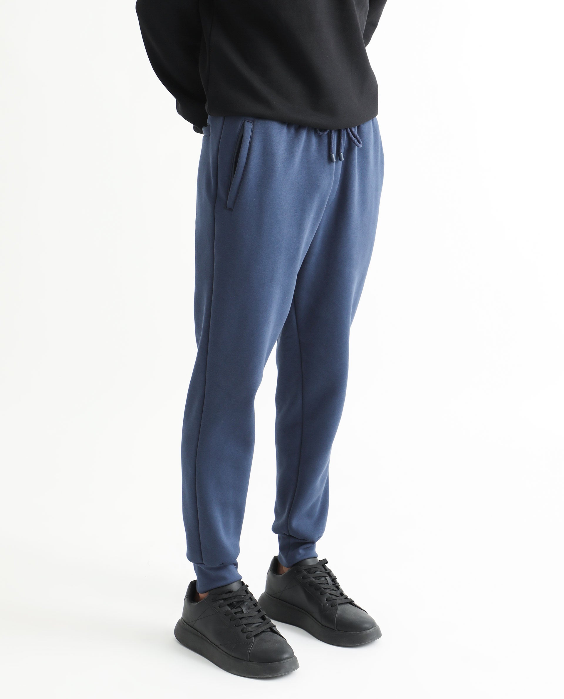 Rare Rabbit Mens Derry Dusky Blue Cotton Polyester Fabric Drawstring Closure Regular Fit Mid Rise Trackpant