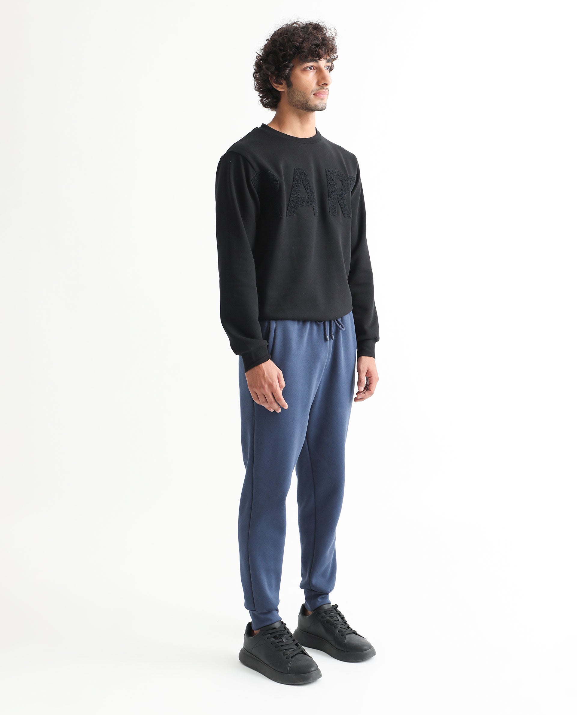 Rare Rabbit Mens Derry Dusky Blue Cotton Polyester Fabric Drawstring Closure Regular Fit Mid Rise Trackpant