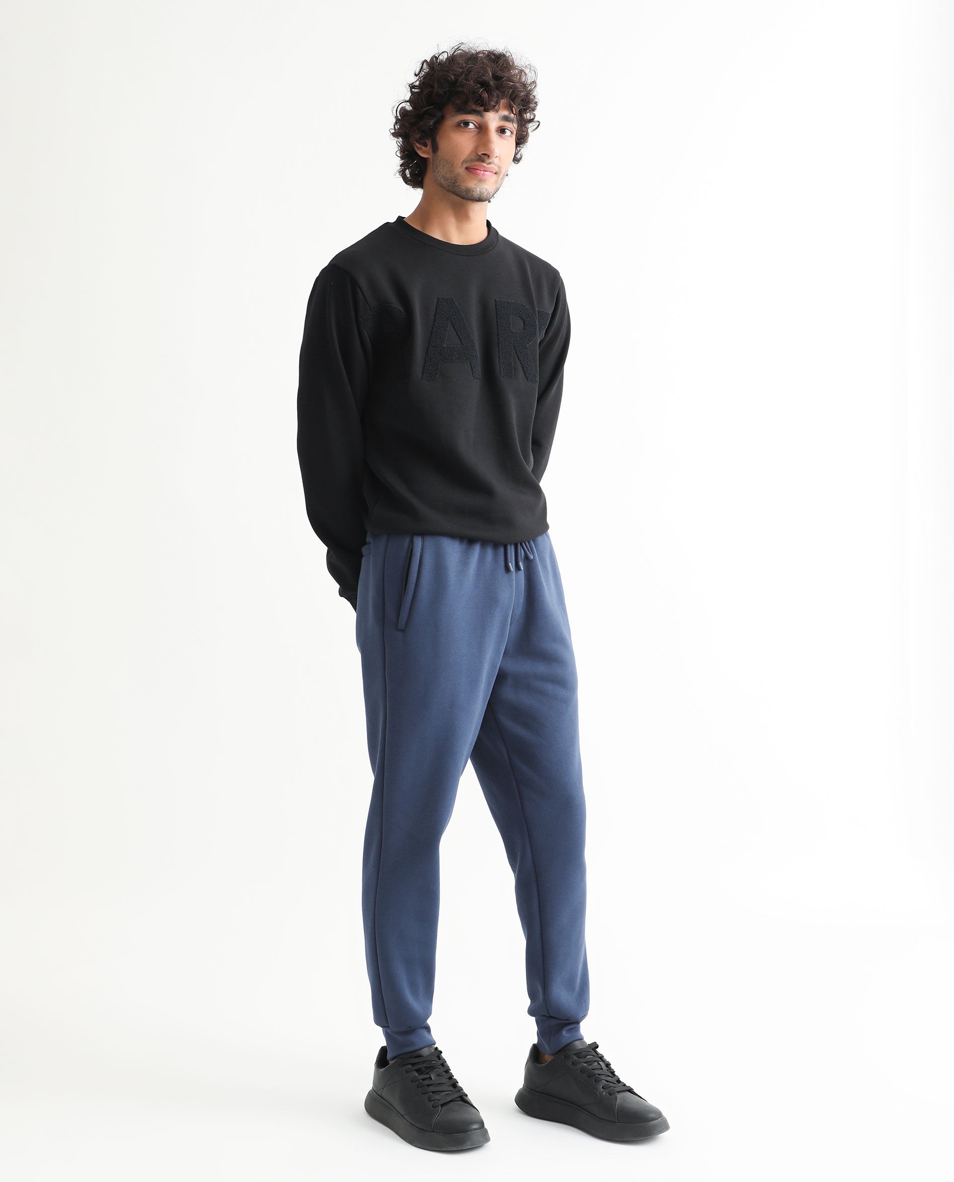 Rare Rabbit Mens Derry Dusky Blue Cotton Polyester Fabric Drawstring Closure Regular Fit Mid Rise Trackpant