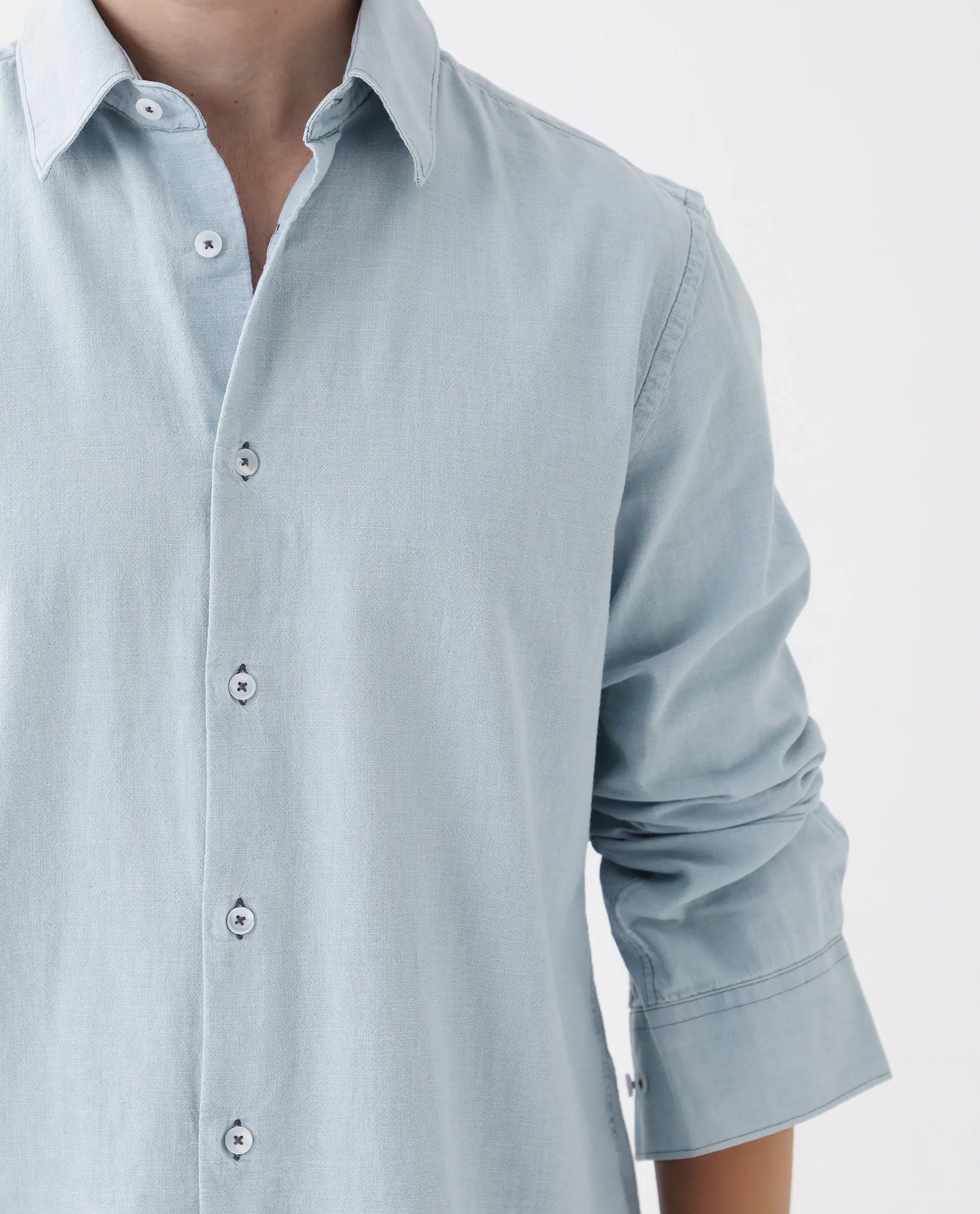 Rare Rabbit Men's Derry Blue Cotton Plain Regular Fit Full Sleeve Collared Shirt