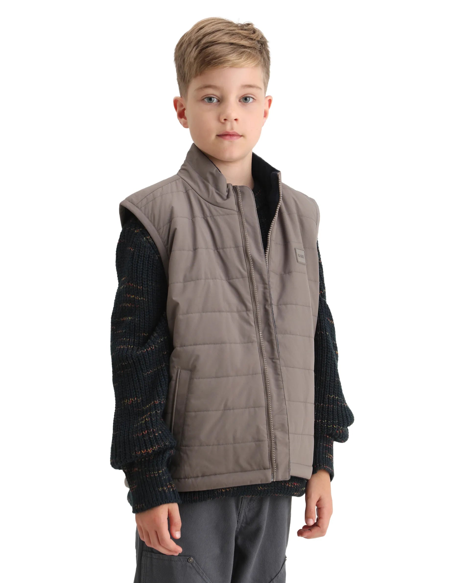 Rare Ones Kids Derry-K Metallic Grey Polyester Zipper Closure High Neck Plain Full Sleeves Regular Fit Jacket