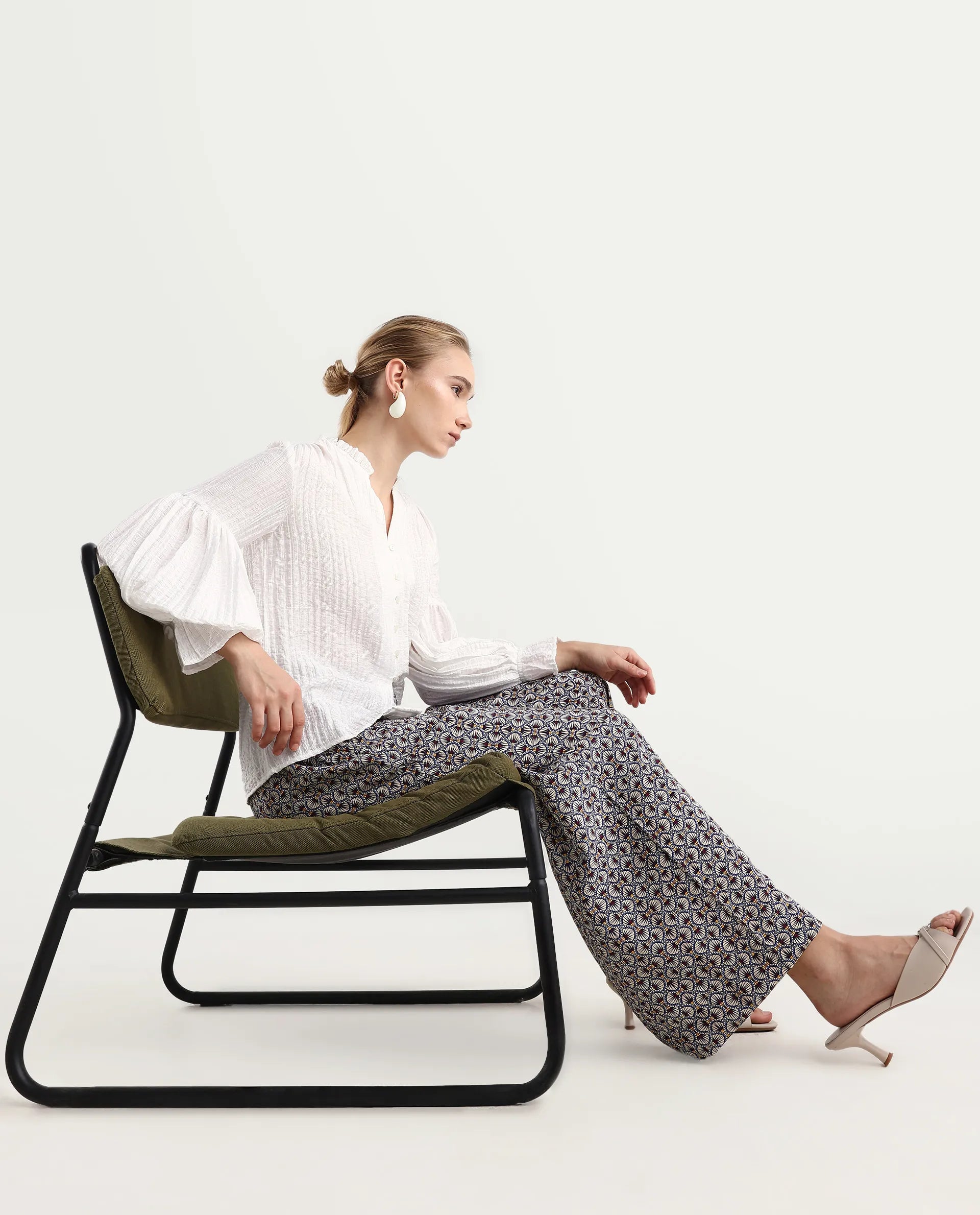 Rareism Women's Detofo Light Multi Nylon Geometric Print Ankle Length Straight Fit Trouser