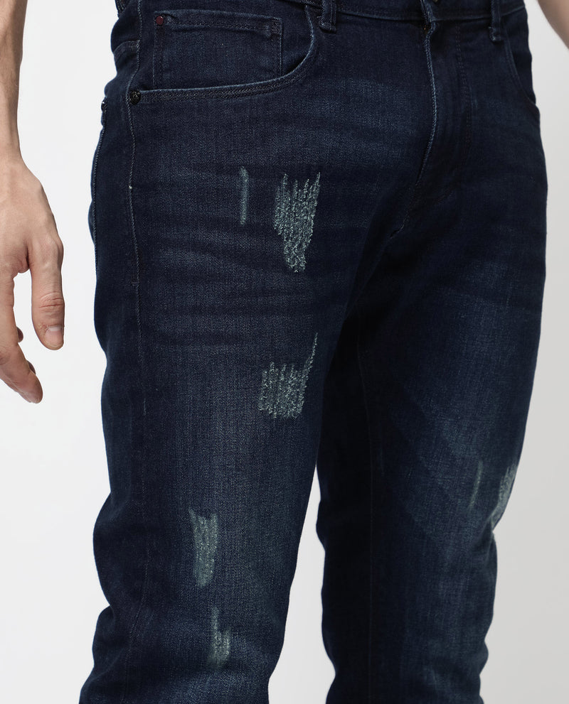 Rare Rabbit Mens Devin Blue Cotton Polyester Dark Wash Slim Fit Jeans