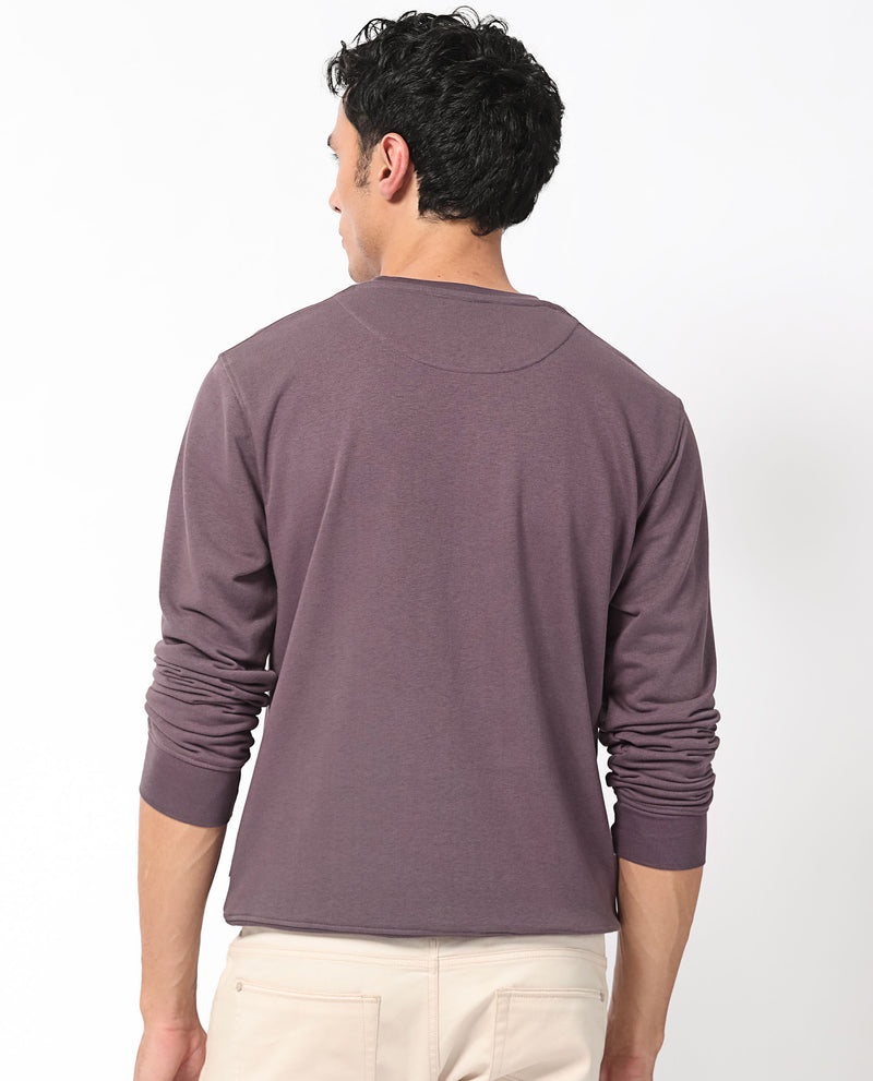 Rare Rabbit Men's Devonn Purple Cotton Polyester Fabric Full Sleeves Logo Graphic Print Knitted Sweatshirt