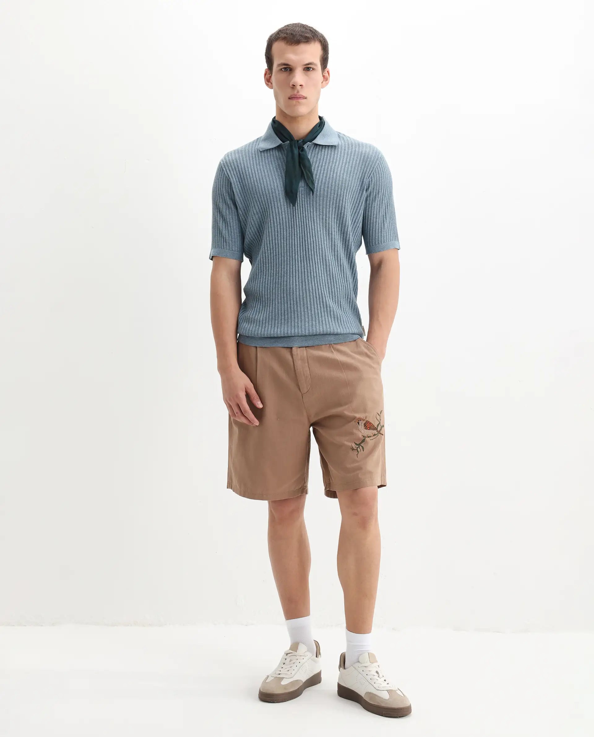 Rare Rabbit Men's Devr Dusky Blue Tencel Textured Regular Fit Half Sleeve Polo